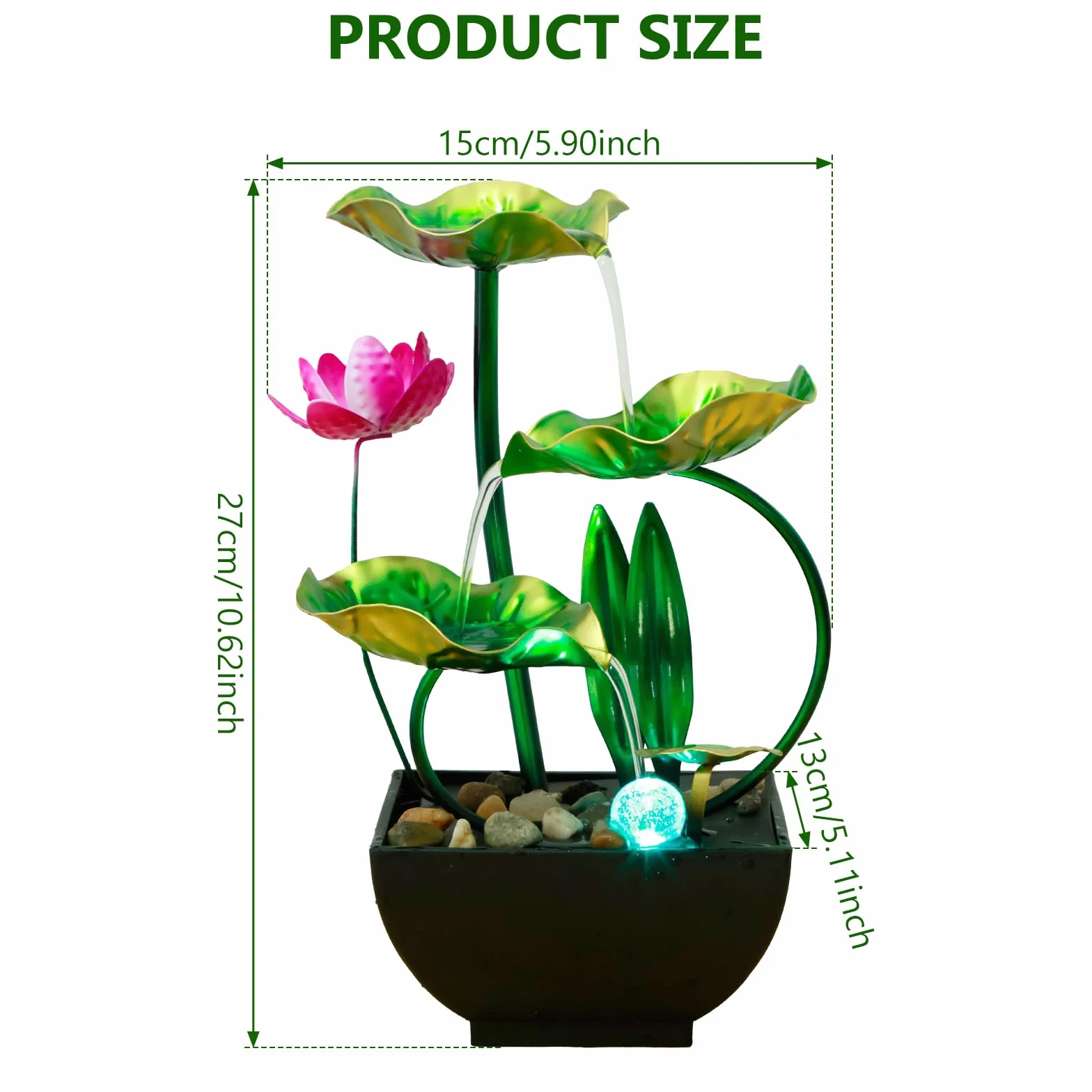 Fuente de Agua de Mesa para Interiores Con Anillo de Luces LED - Alimentada por USB, para Escritorio, Meditación, Relajación y Decoración Zen