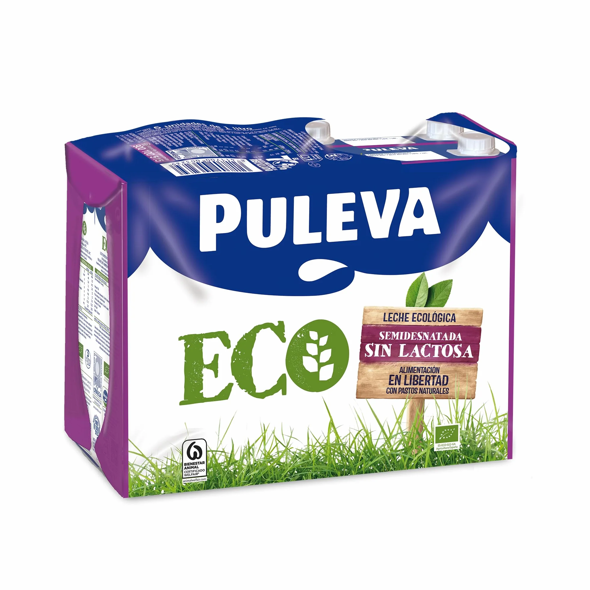 Puleva ECO Leche Ecológica Sin Lactosa Semidesnatada BIO Pack 6 x 1L