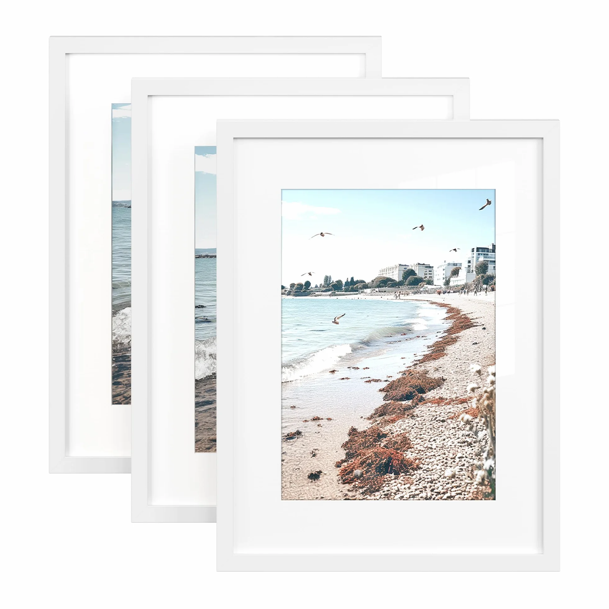 SONGMICS Marcos de Fotos 30 x 40 cm, Portafotos de Pared, Tablero MDF, con Clavos sin Rastro, Juego de 3, Blanco RPF057WZ01