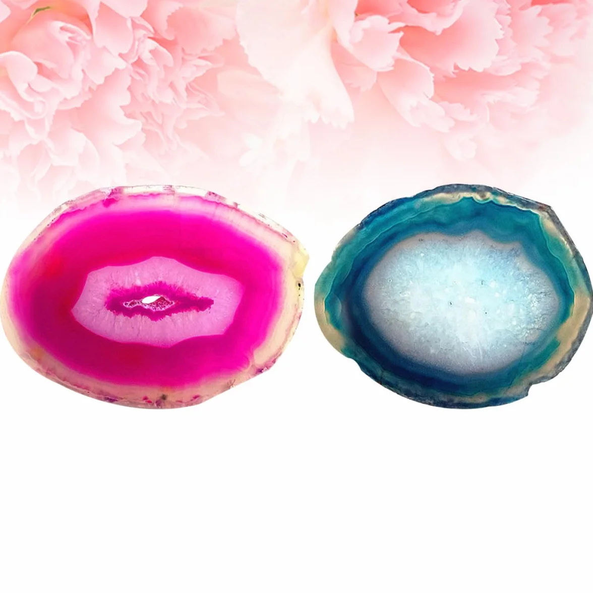 LIFKOME Rebanadas Decorativas de Ágata Pulida Ovalada 6-8 CM 2 Piezas Rosa y Azul Piedra Natural para Decoración del Hogar y Oficina Accesorios para Fuentes Interiores y Jardinería