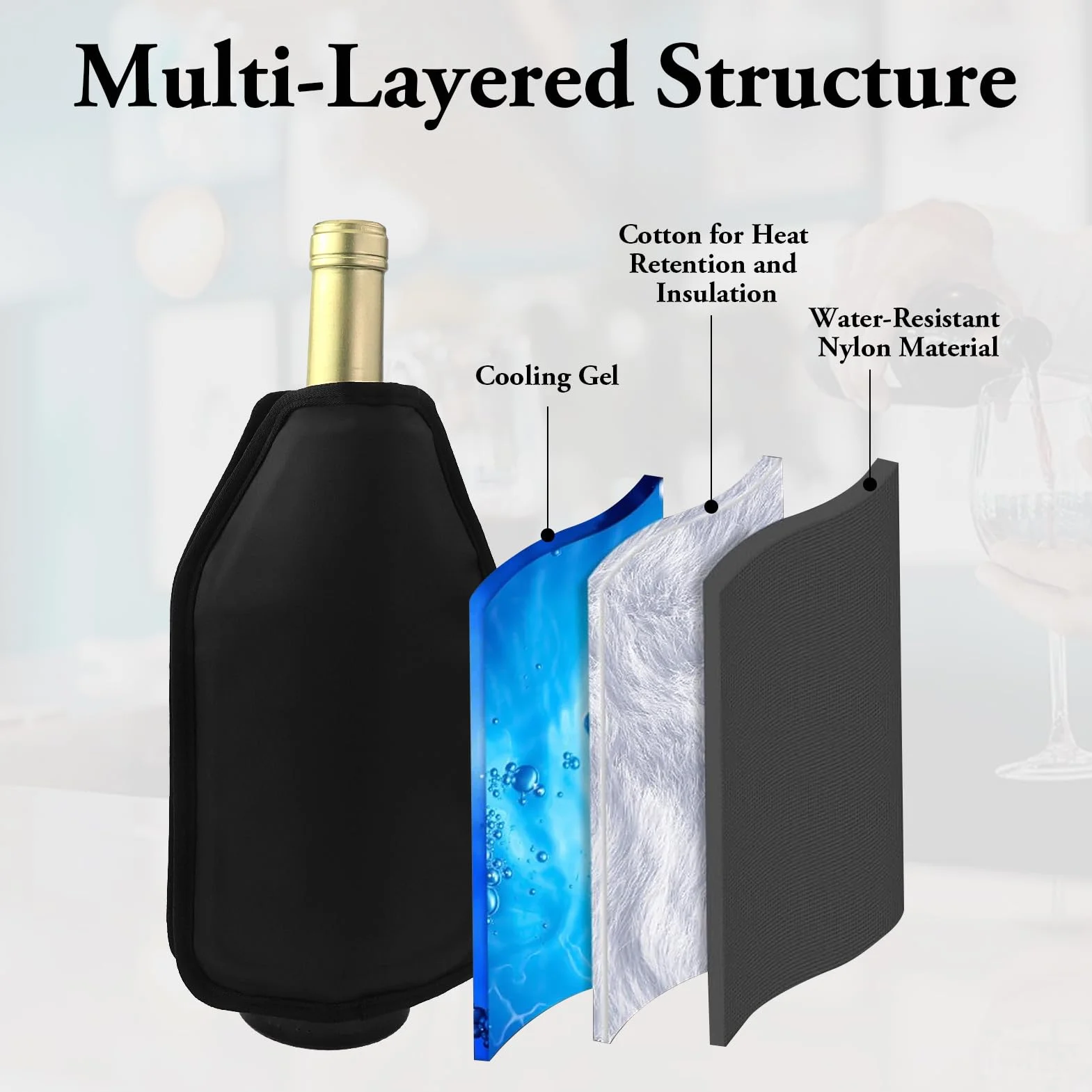 2 Piezas Enfriadora de Botella de Vino, Enfriador Rápido para Vino Cubierta Refrigeradora Wine Cooler de Gel Refrigerador Bolsa Enfriador para Vino Espumoso Champán Cerveza