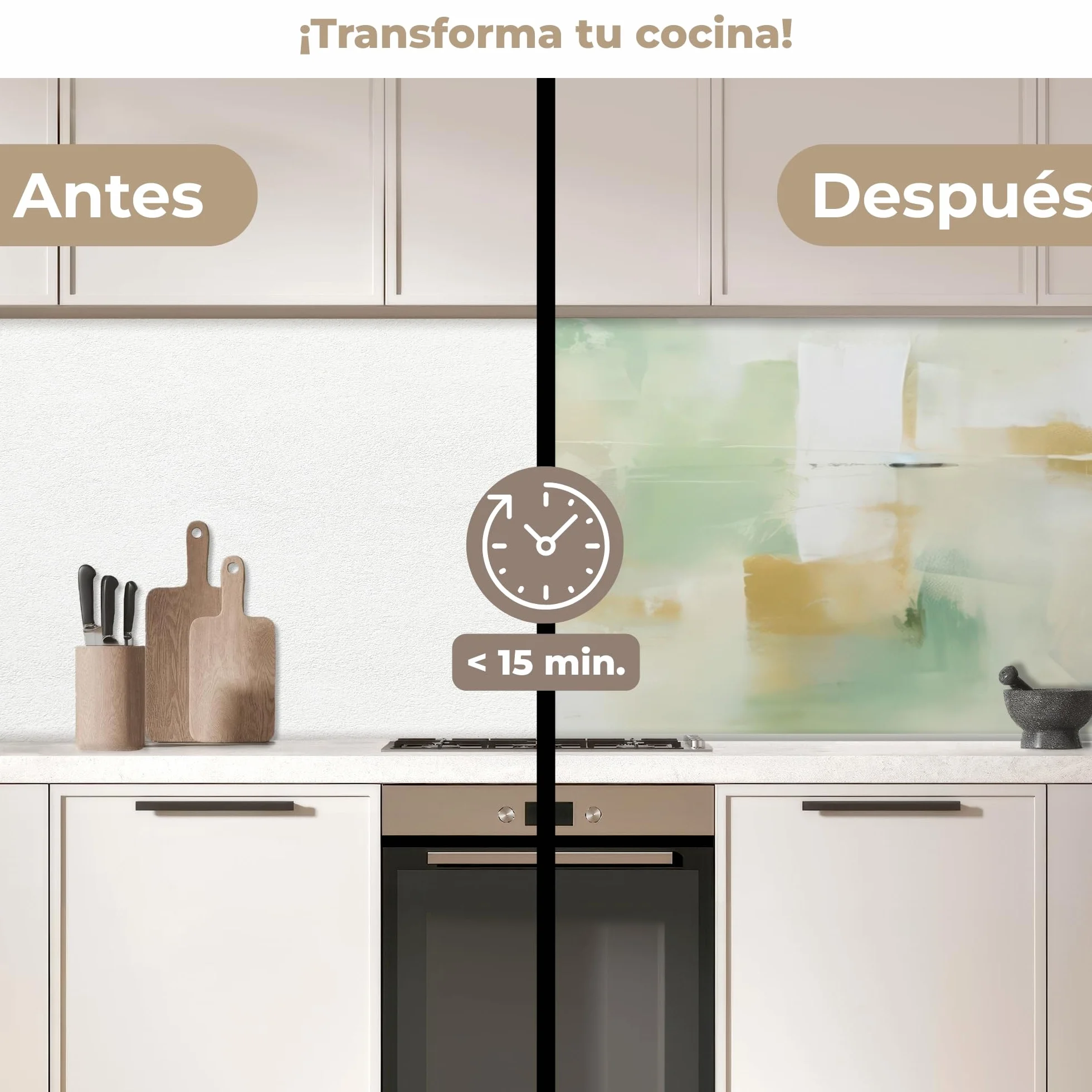 KitchenYeah© Antisalpicaduras Cocina 80x300 cm Adhesivo Salpicadero Protector Salpicaduras Kitchen Abstracto - Arte - Blanco - Verde - Moderno