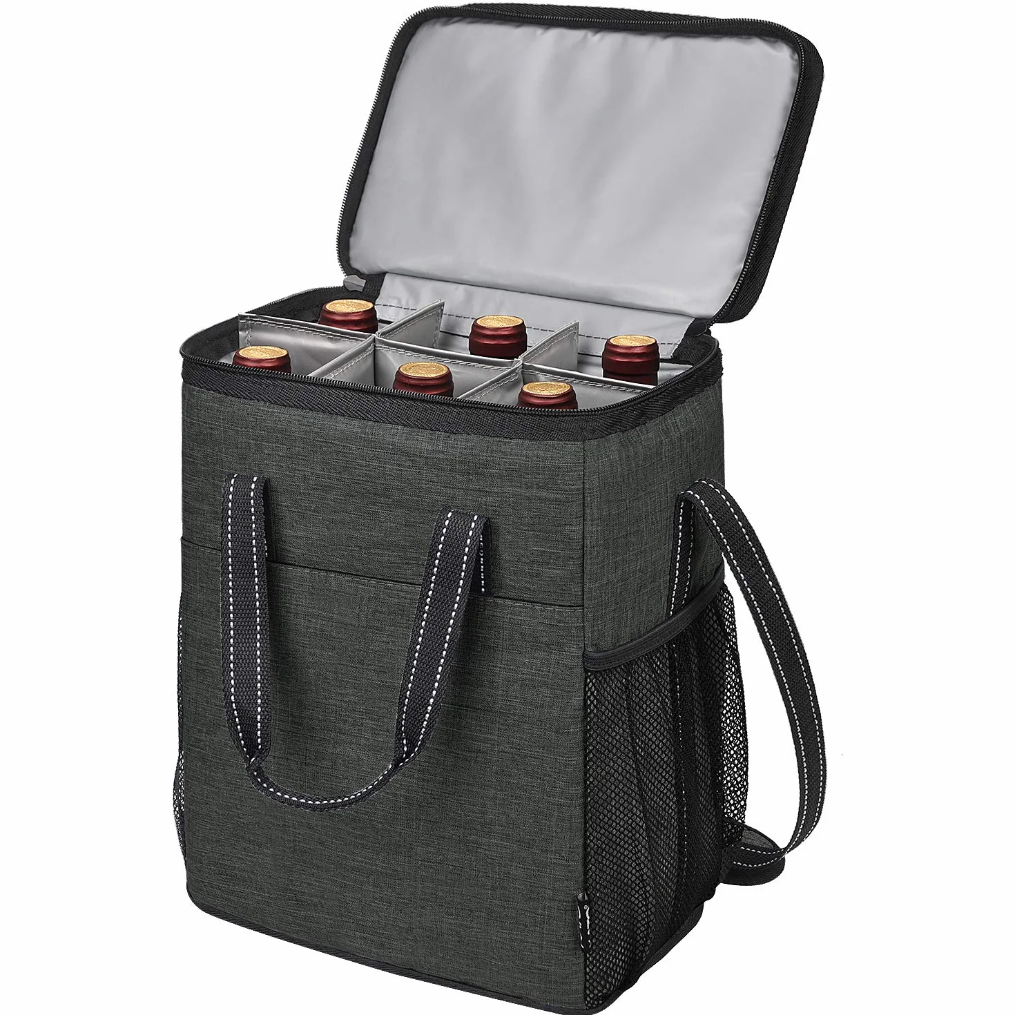 Kato Tirrinia Bolsa para Botellas de Vino y Cerveza de champán, Bolsa para 6 enfriadores de Vino con asa aislada y Correa para el Hombro, Bolsa de Transporte para 6 Botellas de Transporte para Viajes