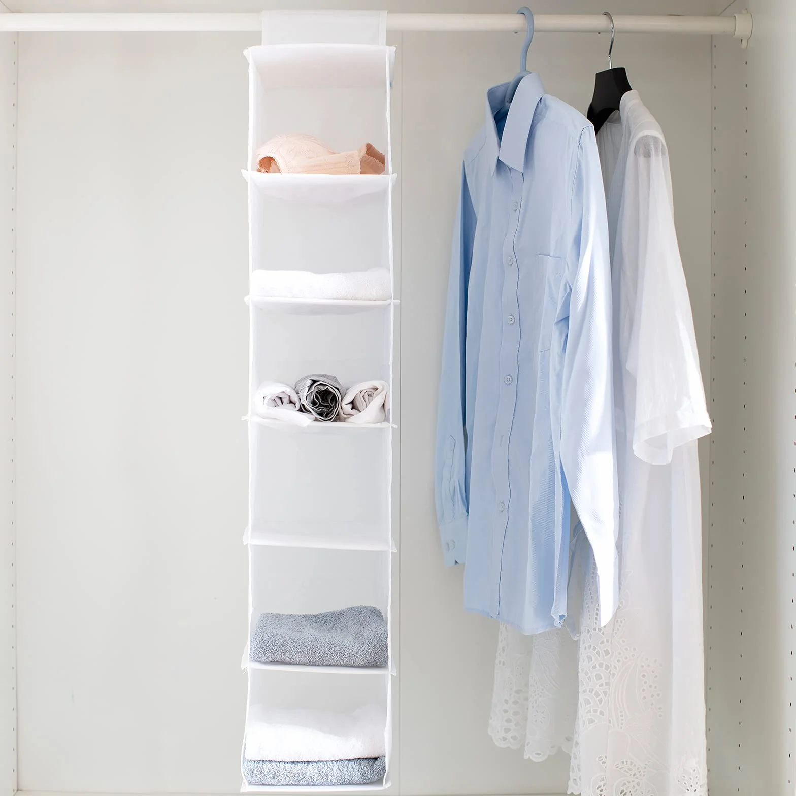 Organizador Estante de Ropa con 6 Baldas, Estantería de Tela para Armarios Blanco 20cm