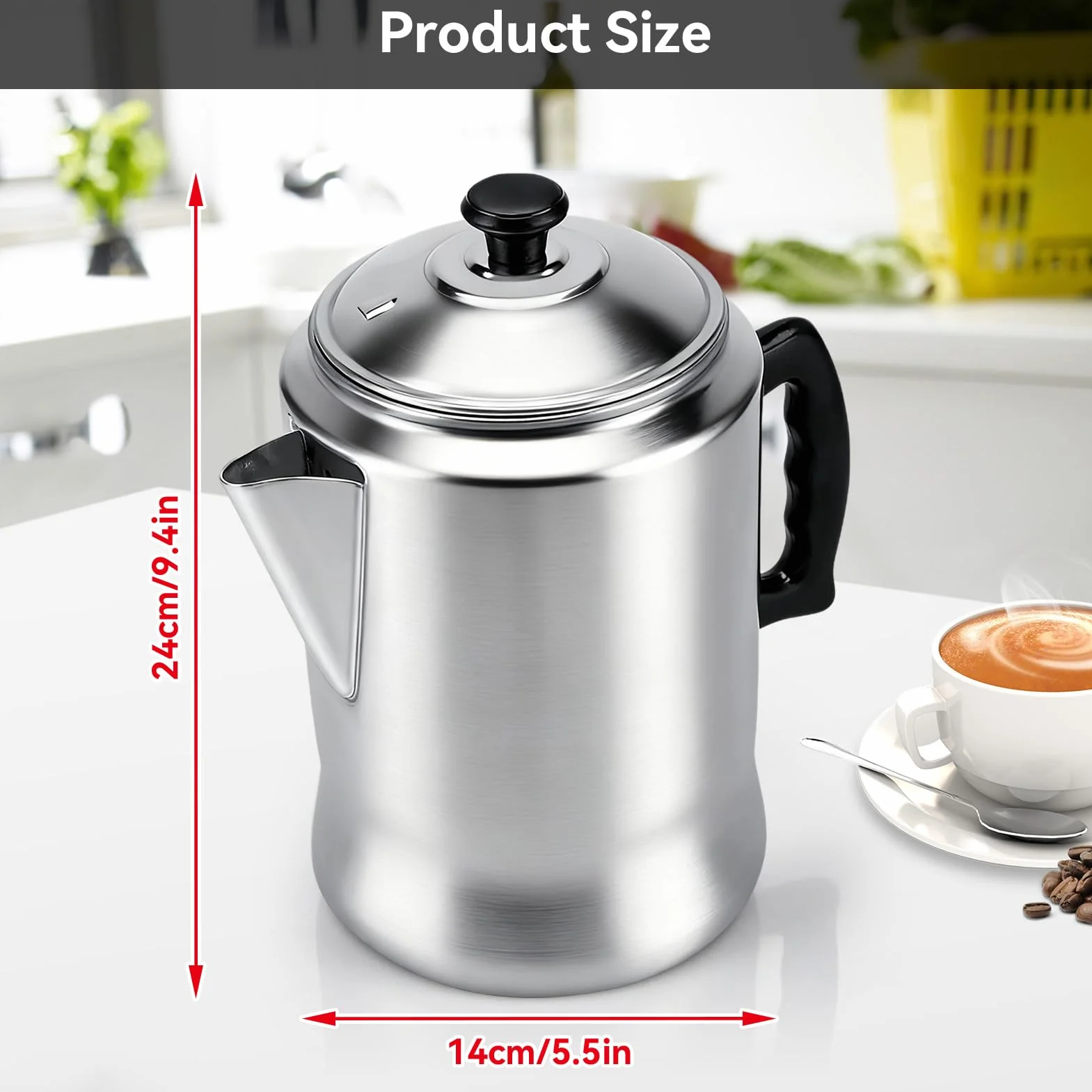 HERCHR Cafetera Italiana de Aluminio 3L, Gran Capacidad, Moka para Estufa, Hogar y Camping