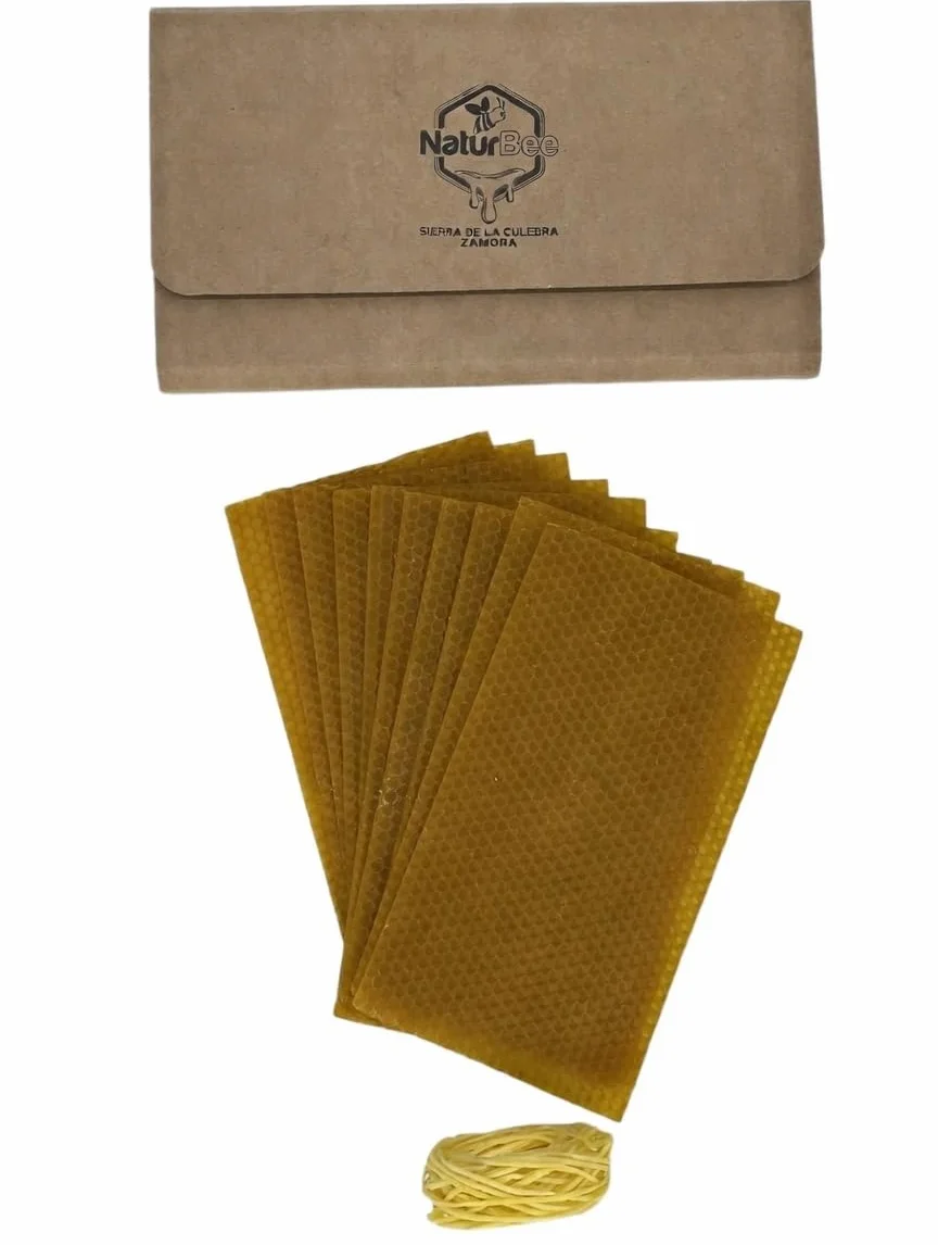 Kit fabricar velas cera abeja natural España 10 láminas 21x11,5 cm + mecha encerada