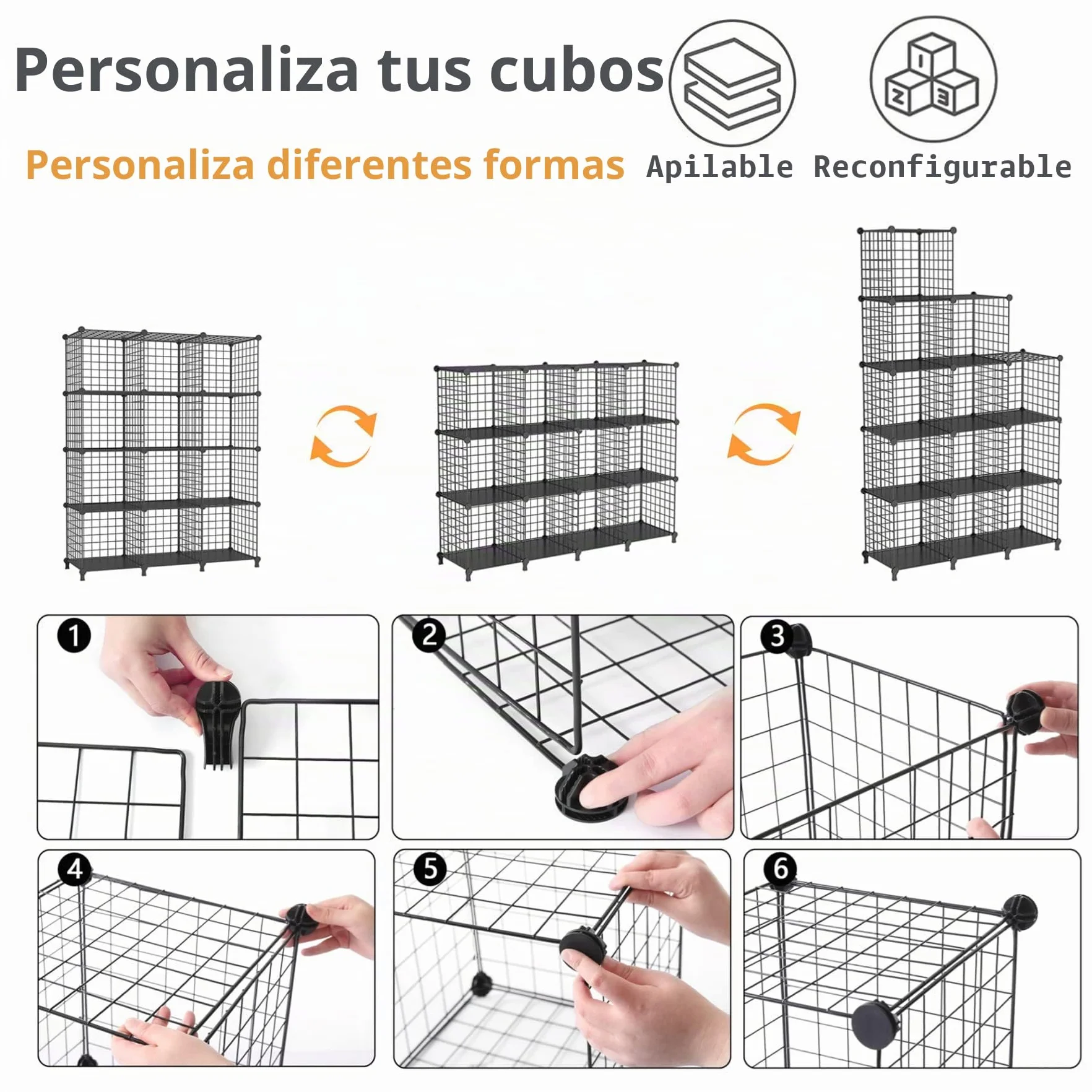 AWTATOS Estante de Almacenamiento 12 Cubos, Organizador modular de Alambre de Hierro, Negro