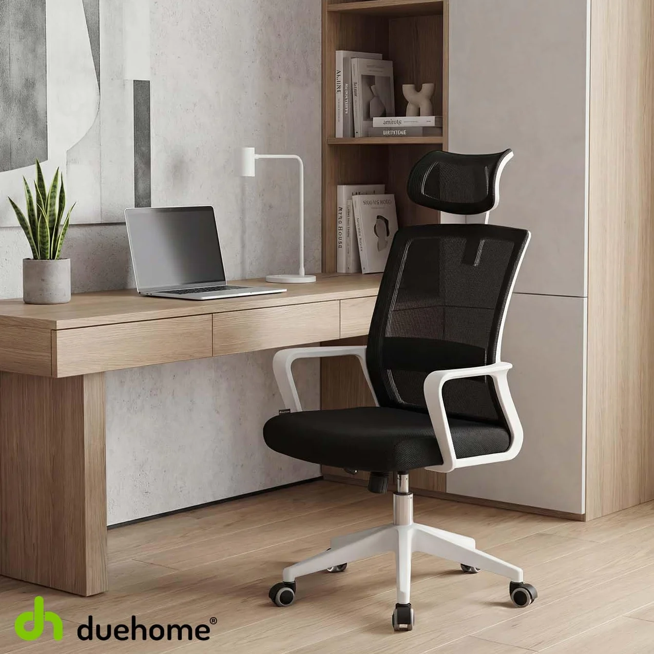 Duehome Silla de Oficina Ergonómica Dafne Negro Blanco 55x51x111-121 cm
