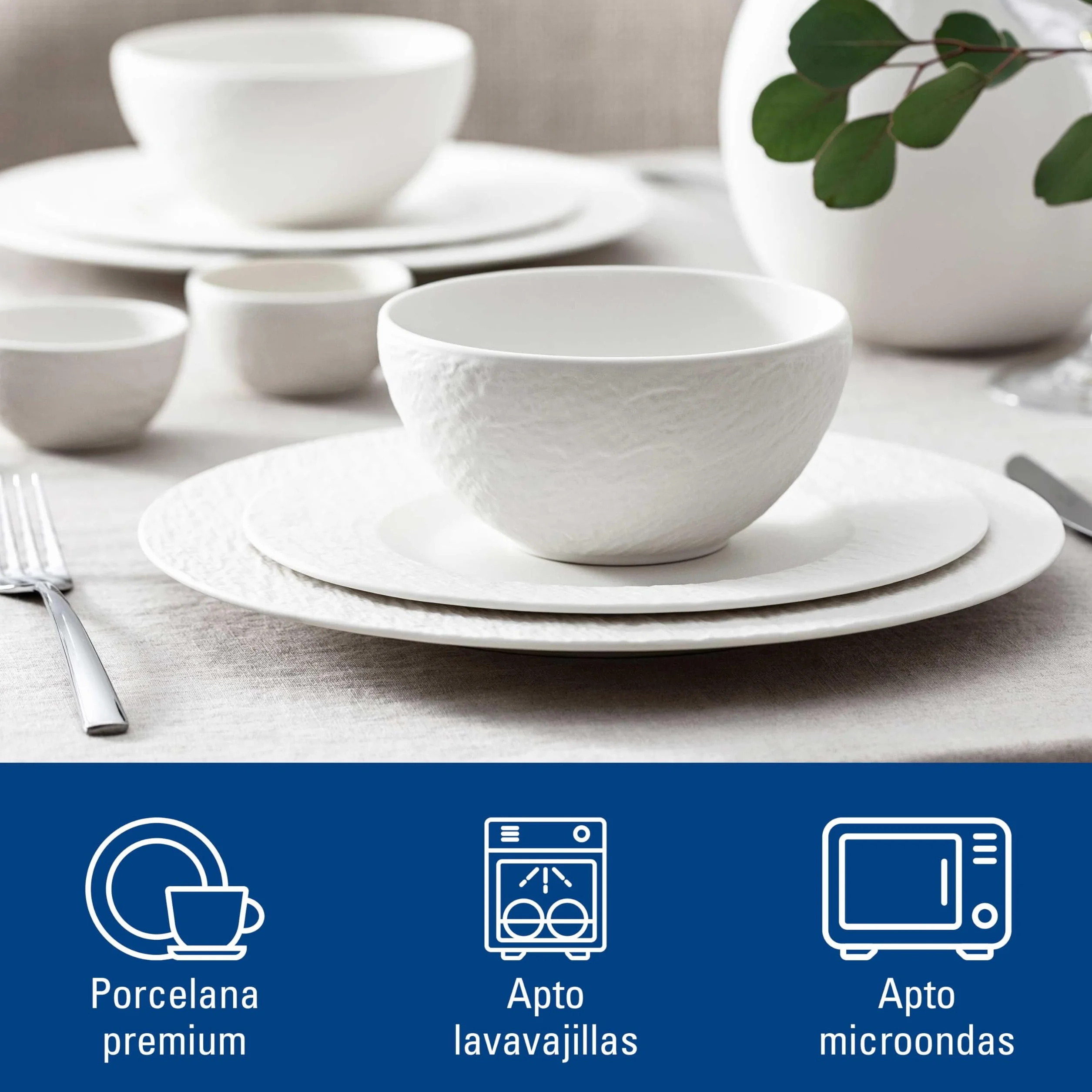 Villeroy & Boch - Manufacture Set Básico 6 Piezas Blanco, Apto para Lavavajillas, Apto para Microondas, Platos, Cuencos, Vajilla Negra, Porcelana Premium