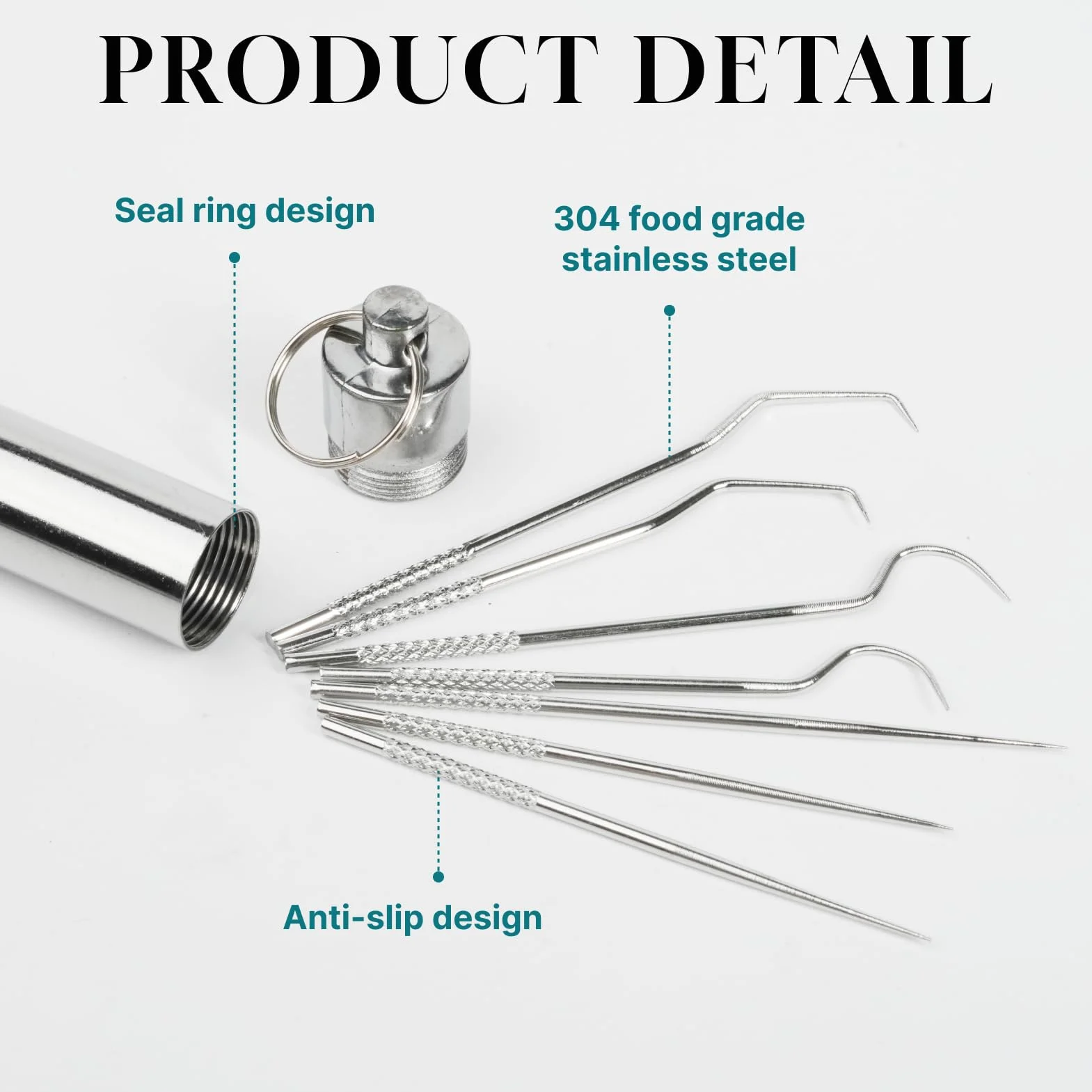 8 pcs Palillos de Dientes de Titanio Reutilizables con Estuche Portátil, palillos metálicos para limpieza dental, camping, picnic y viaje, set multifuncional resistente y fácil de limpiar