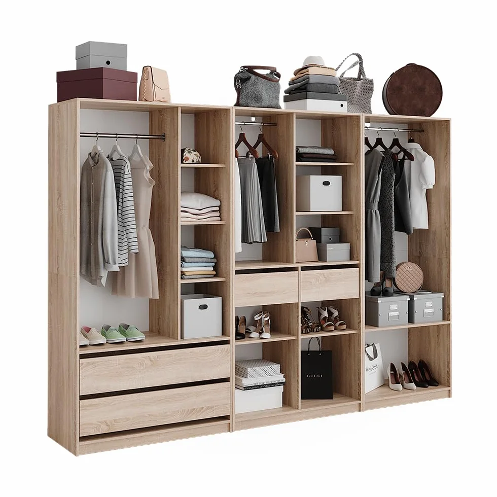 Vicco Armario Elmo, Sonoma, 280 x 200 cm Lote de 3, para un Almacenamiento Flexible de Todo Tipo de Prendas de Vestir