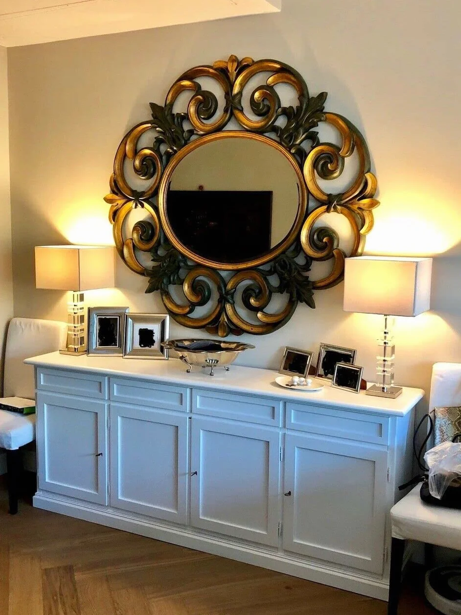 Mar.c.a. Design, Aparador Blanco, Aparador Cocina de Madera con 4 Cajones y 4 Puertas - Mueble TV Salon 205x42x86H - Mueble Salon y Cocina, Mueble TV Blanco para Varios Ambientes y Usos, Made in Italy