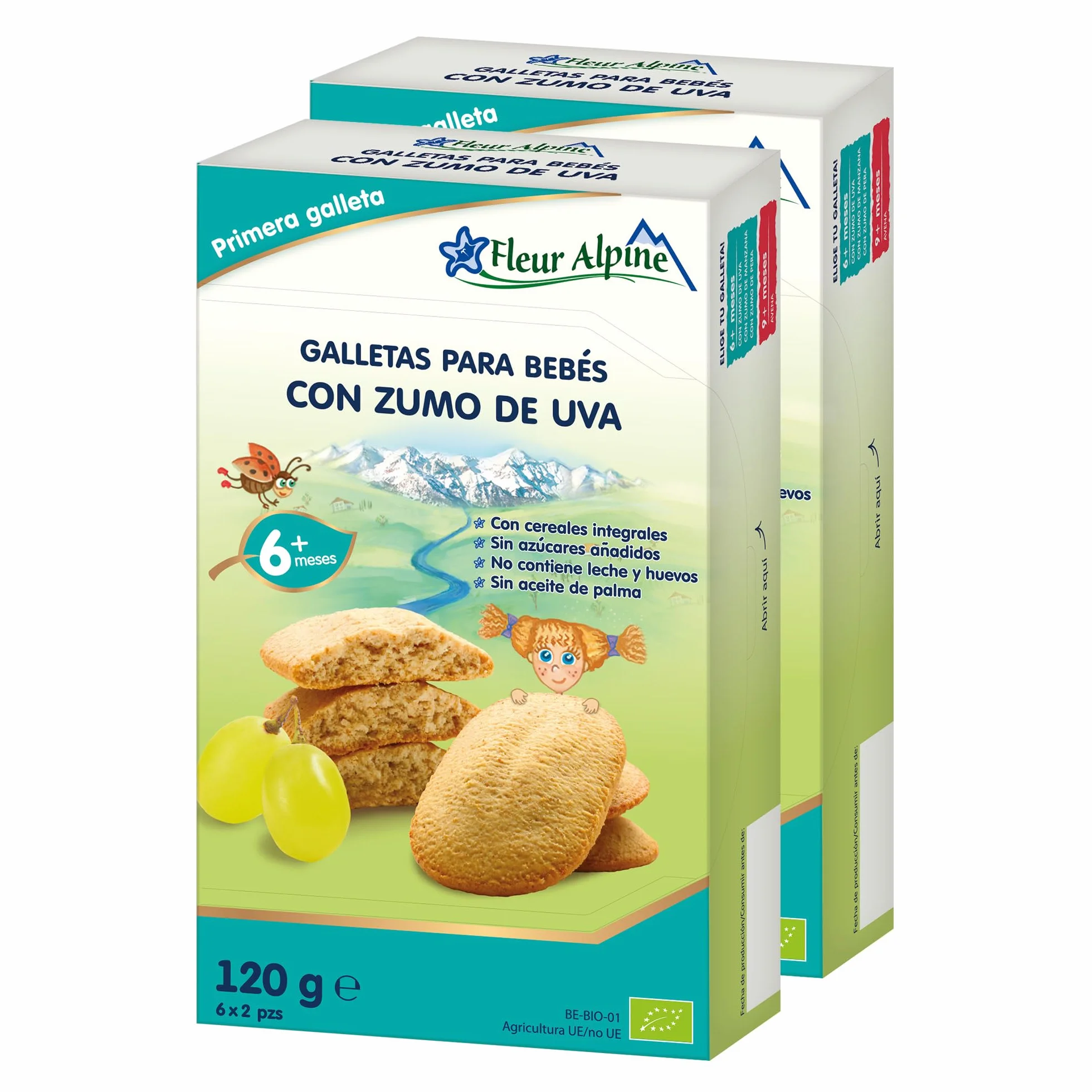 FLEUR ALPINE Galletas para Bebés con Jugo de Uva 12x2 Bocadillos Orgánicos Sin Azúcar Añadida 6 meses