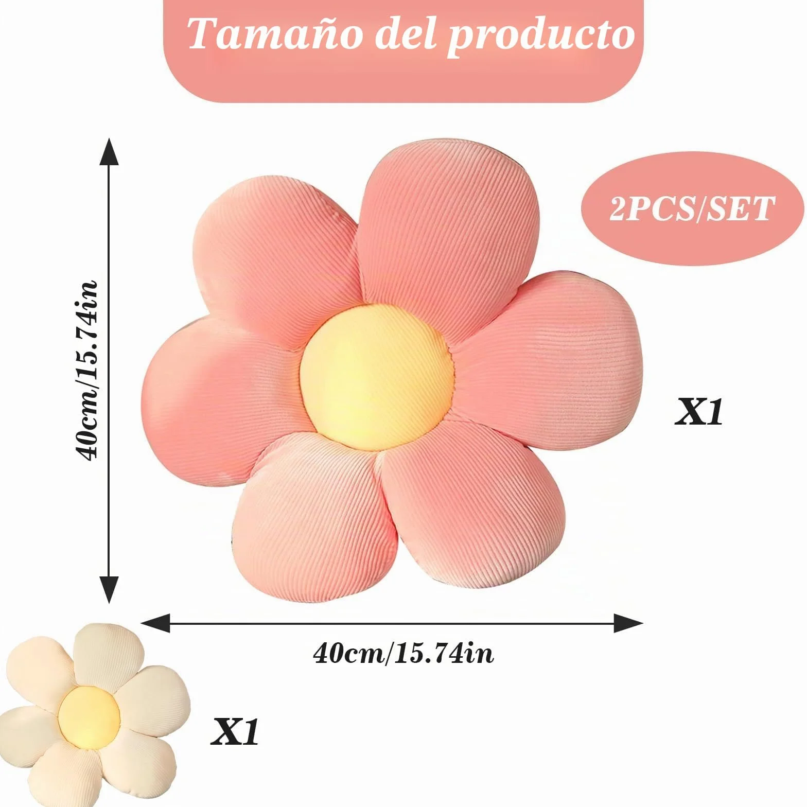 2 Piezas Cojines de Flores, 40x40cm Cojín de Asiento con Forma De Flor De Margarita, Cojines Sofa, Infantiles, Linda Flor Cojín De Felpa Tatami Almohada para(Rosa y Blanco)