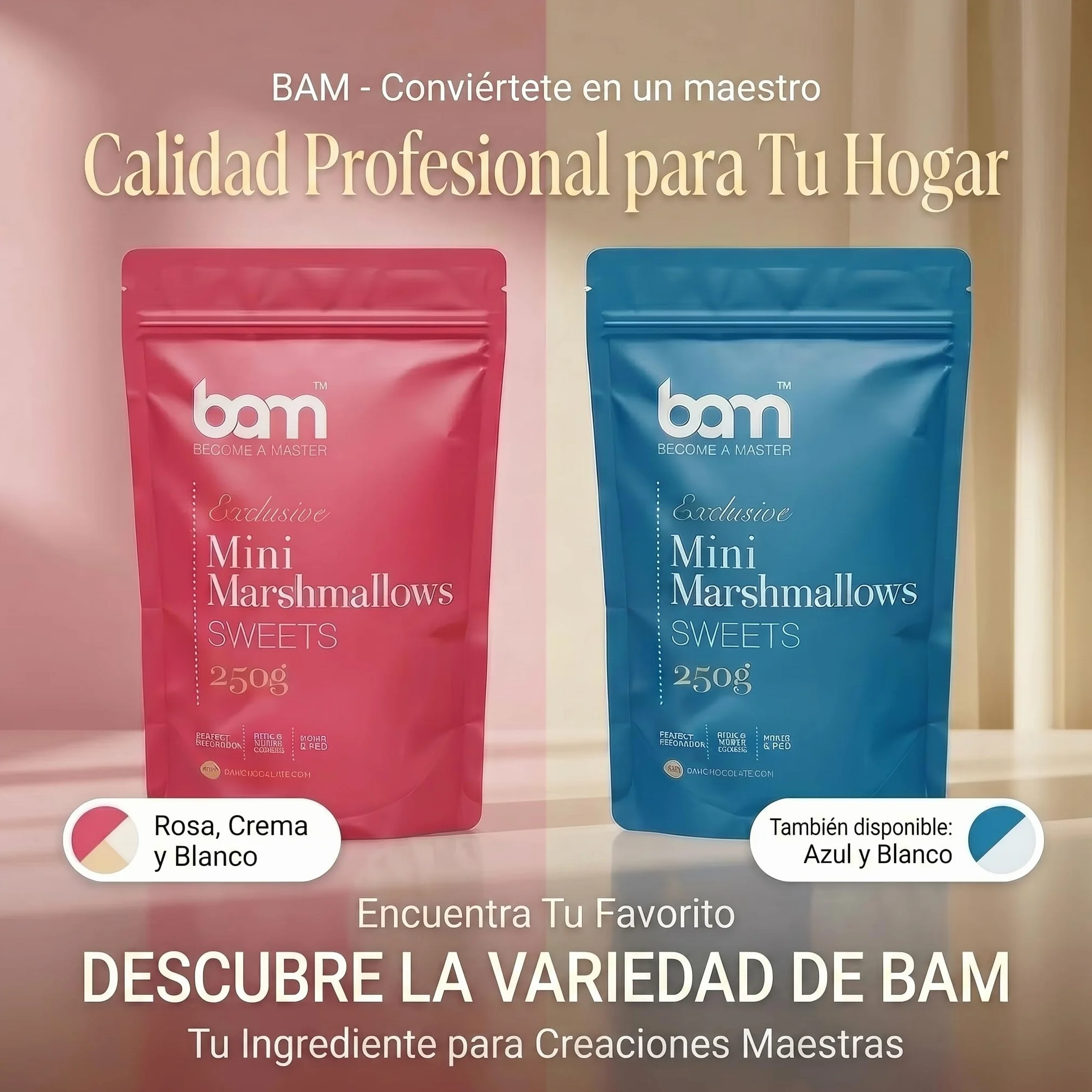 BAM Mini Malvaviscos 250 g Marshmallow Decoración Pasteles Blanco Azul