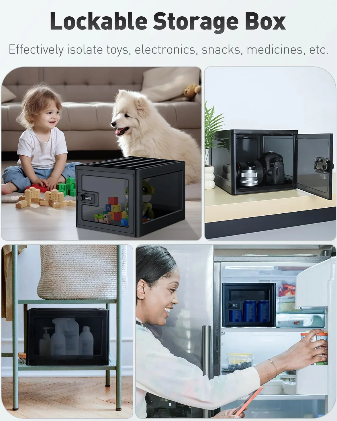 Uniclife Caja de Medicamentos con Candado Combinación 13 L Grande, Caja de Almacenamiento Seguro para Medicinas, Artículos Personales, Alimentos, Apilable para Hogar, Oficina y Escuela