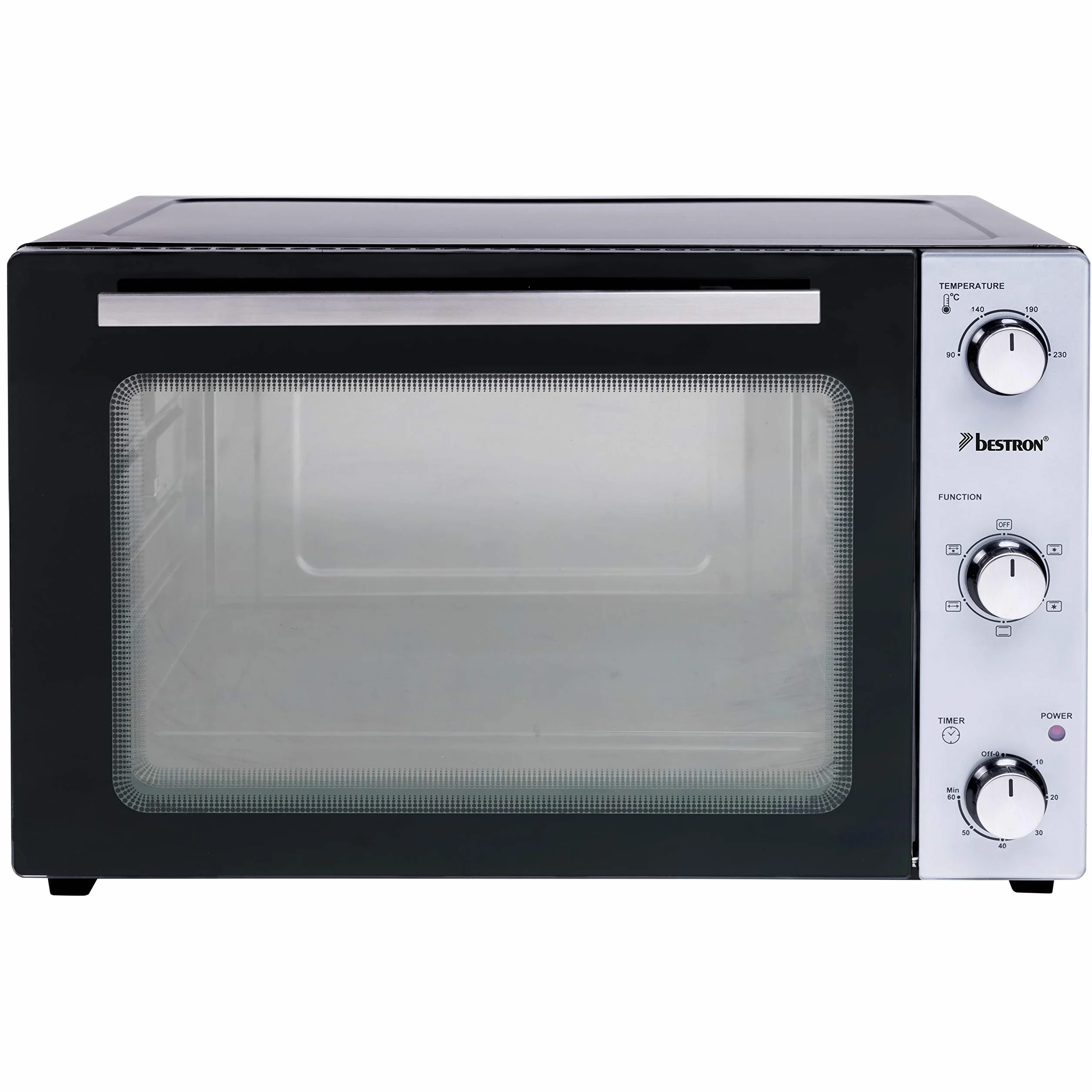 Bestron Mini Horno 2 en 1 con Pincho Giratorio, 45 Litros, 1800 W, Acero inoxidable, Negro