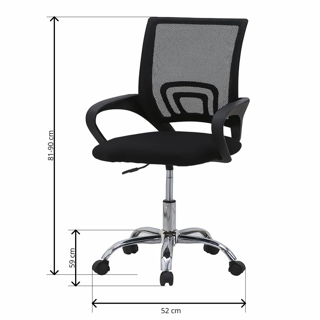 Acomoda Textil Silla de Oficina Ergonómica Respaldo Malla Asiento Tapizado Altura Regulable Base Ruedas 81-90x52x59 cm Negro