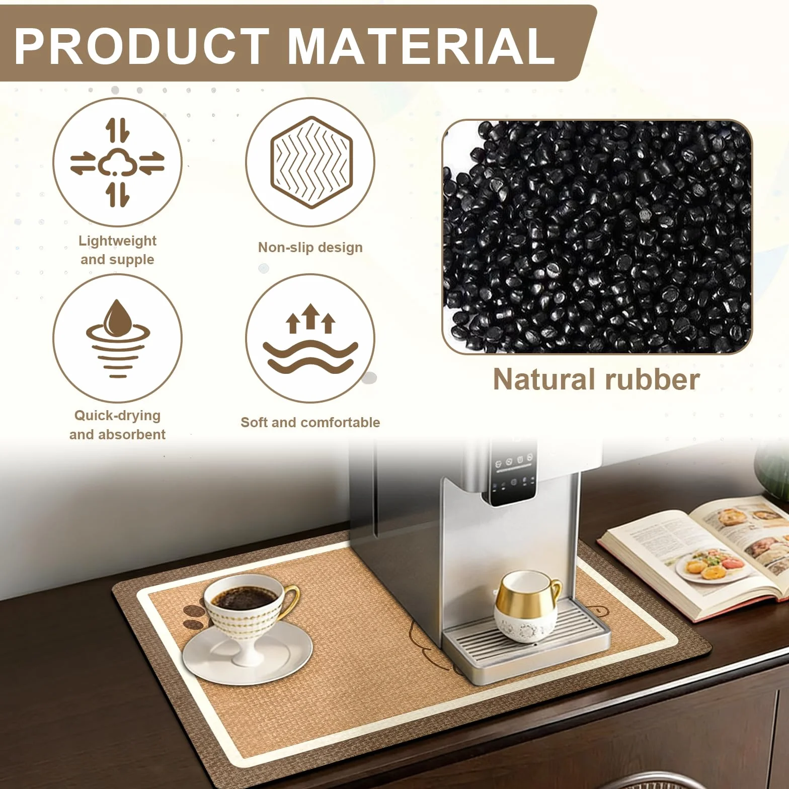 Alfombrilla Diatomita 40x50cm Tierra de Diatomeas Absorbente Antideslizante Base para Cafetera