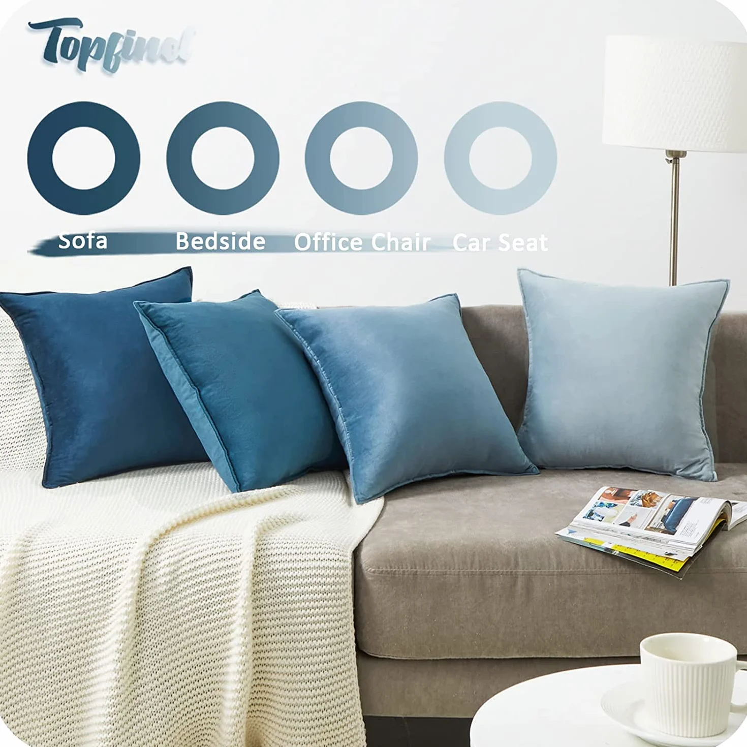Topfinel Funda Cojin 45x45 Juego de 4 Cojines Azules para Sofa Salon Decoracion Hogar