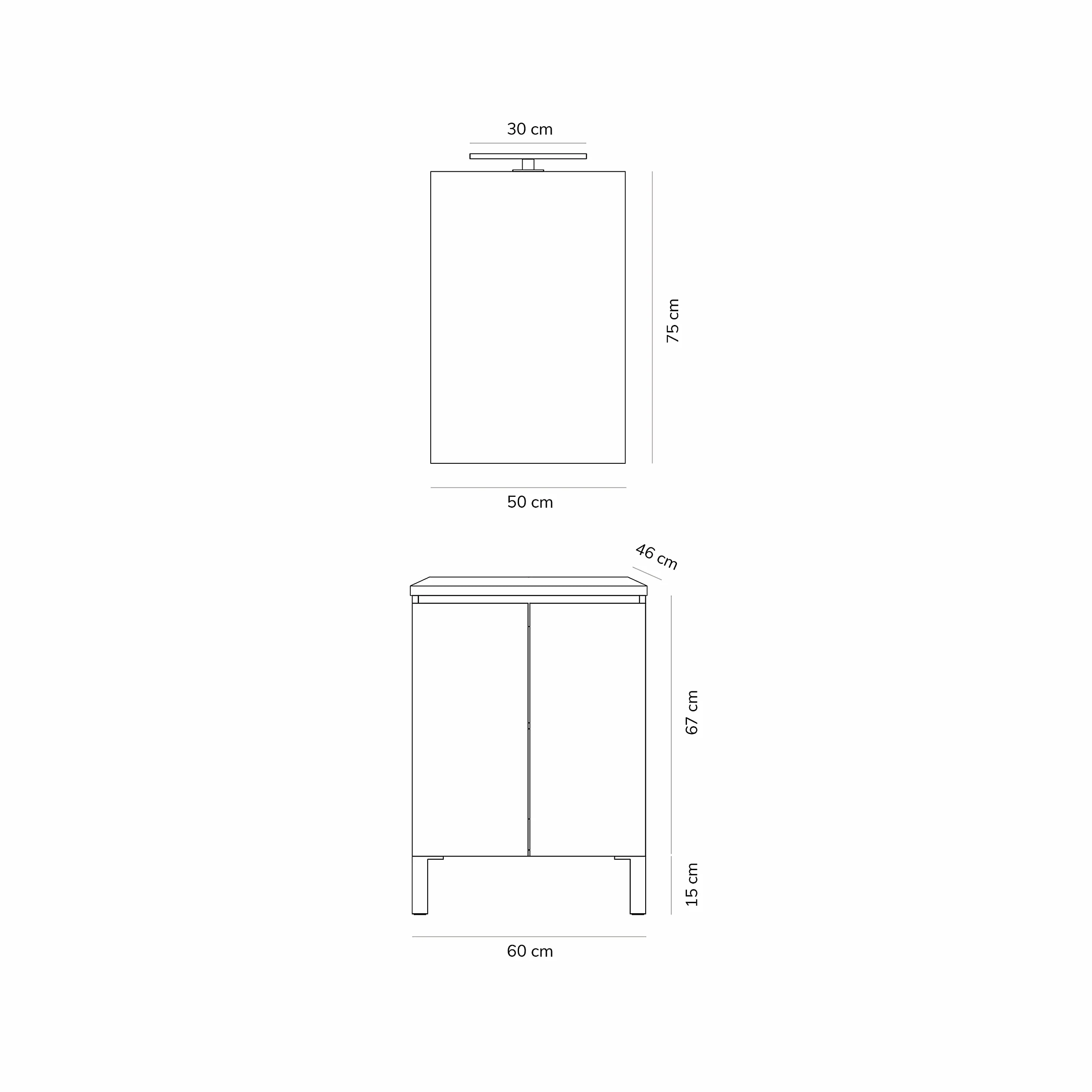 Baikal Conjunto Mueble de Baño con Lavabo y Espejo con Aplique LED con Patas, en Varios Acabados, Melamina 16. 2 Puertas 60 cm Nature