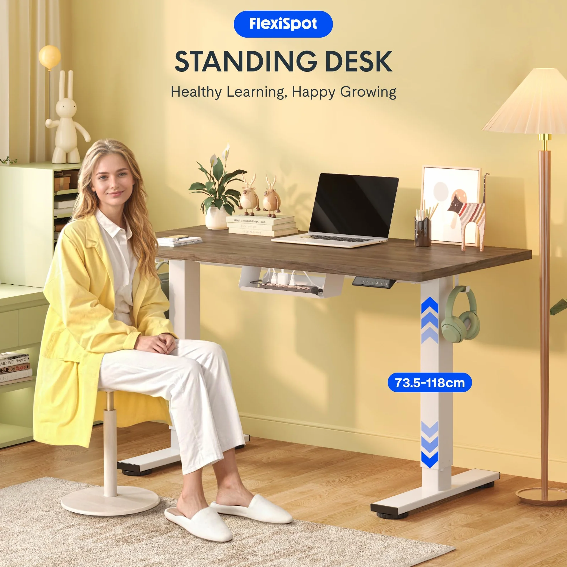 FLEXISPOT Escritorio Elevable Eléctrico con Tablero Acabado de Roble Hecho en UE,140×80cm,Altura Ajustable 71-120cm,Capacidad 80 kg,para Oficina,Trabajo Remoto,Hogar y Empresa,Roble Café + Negro