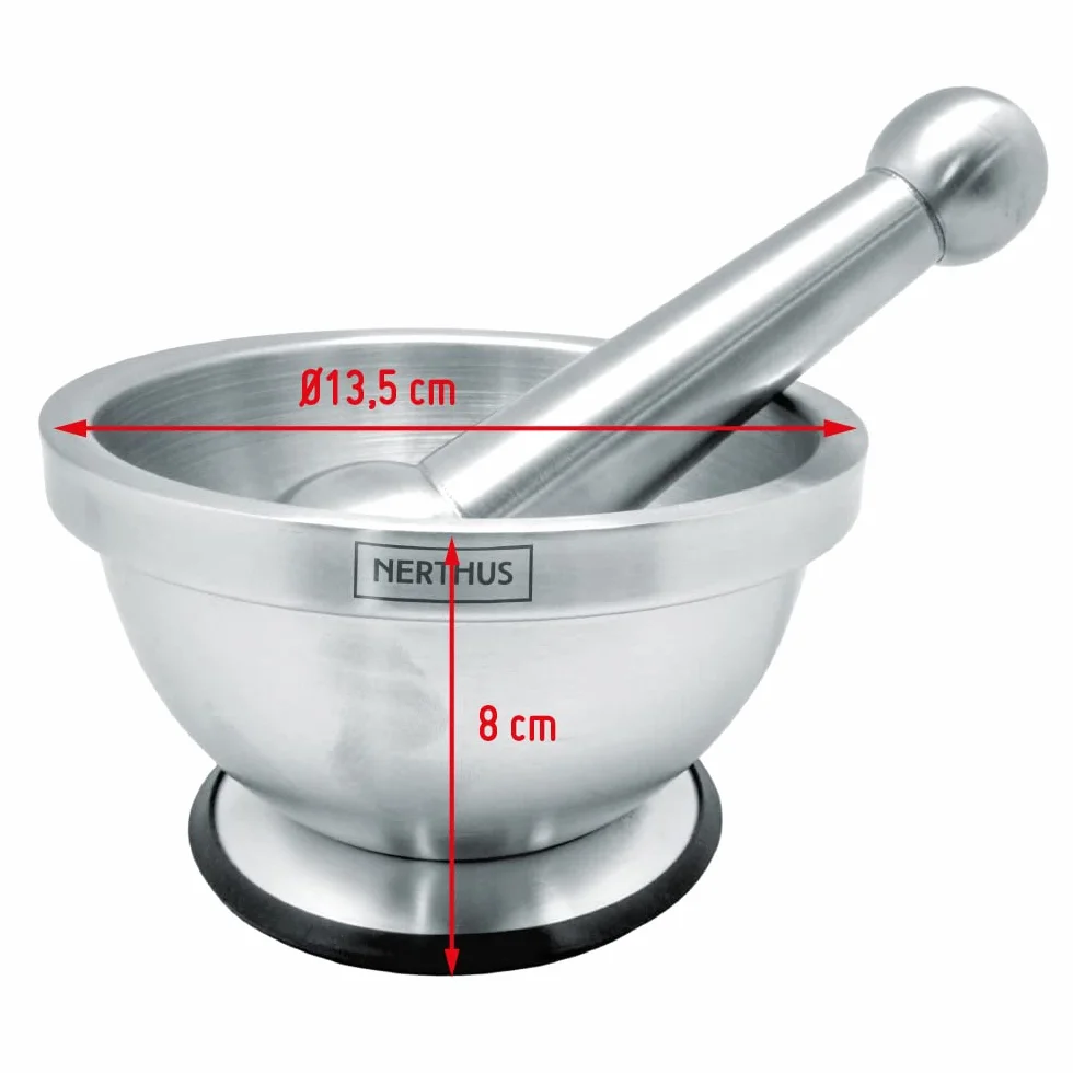 NERTHUS FIH 020 - Mortero de Mano para Especias de Acero Inoxidable, base Antideslizante
