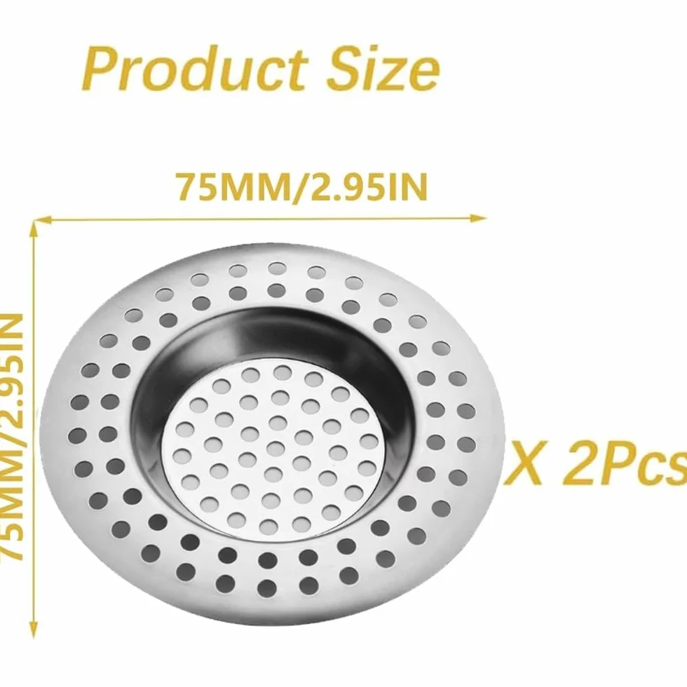 2 Piezas Filtro de Fregadero de Acero Inoxidable - Colador de Drenaje -Tapón de Desagüe para Cocina, Ducha, Baño y Lavabo
