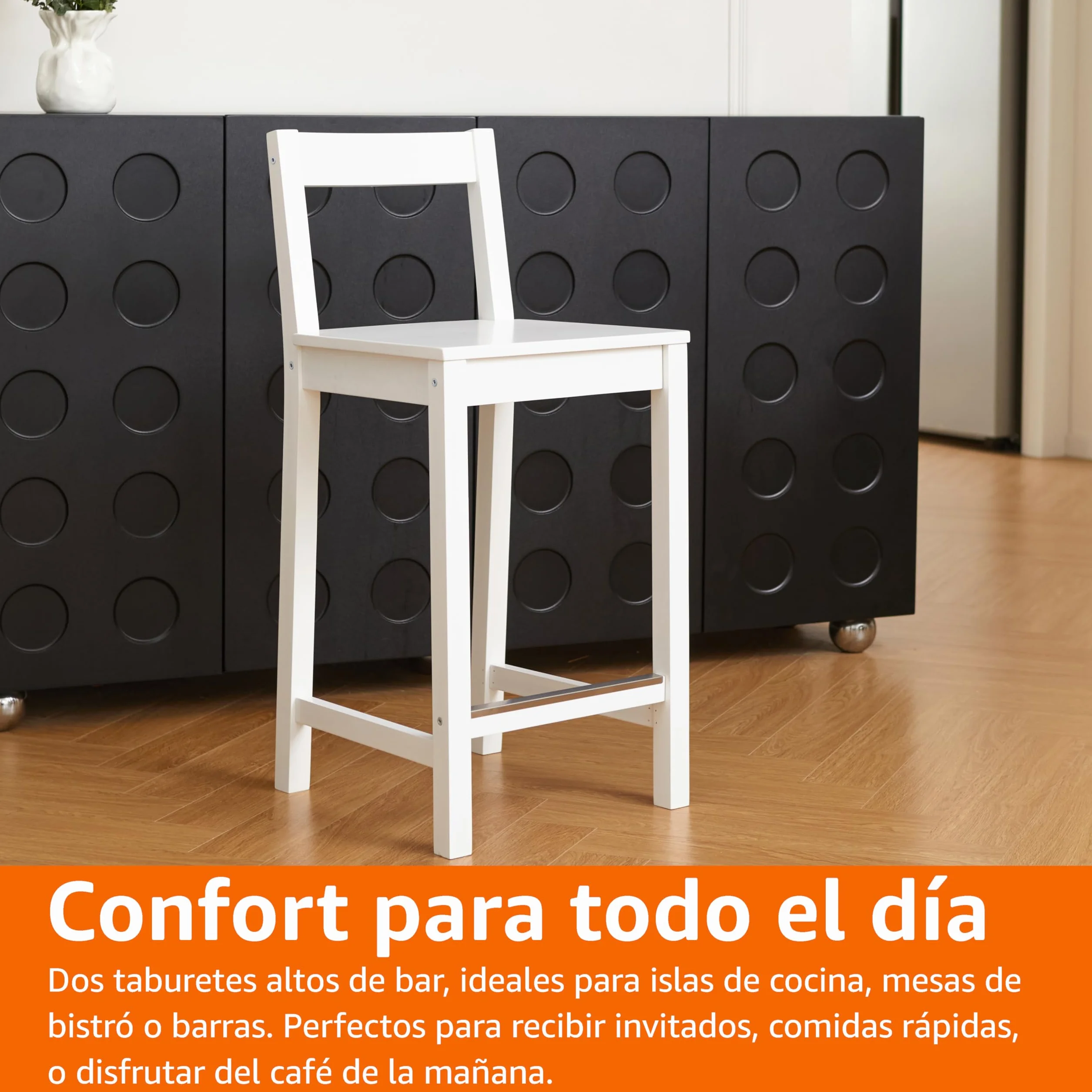Amazon Basics Taburete de cocina de madera maciza blanca, 88 cm