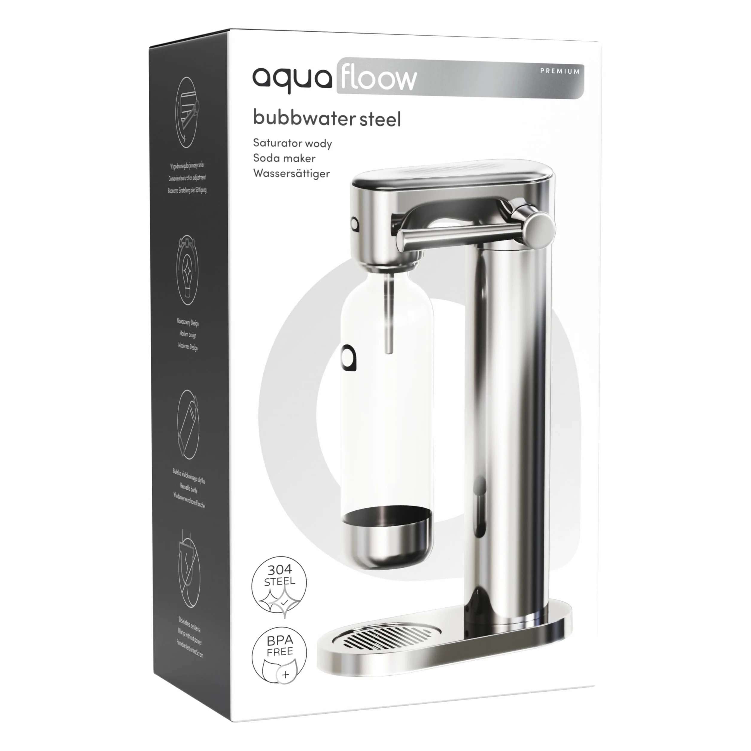Aquafloow Gasificadora de Agua Acero Inoxidable CO₂ Recargable 60 Litros Botella Plástico Sin BPA