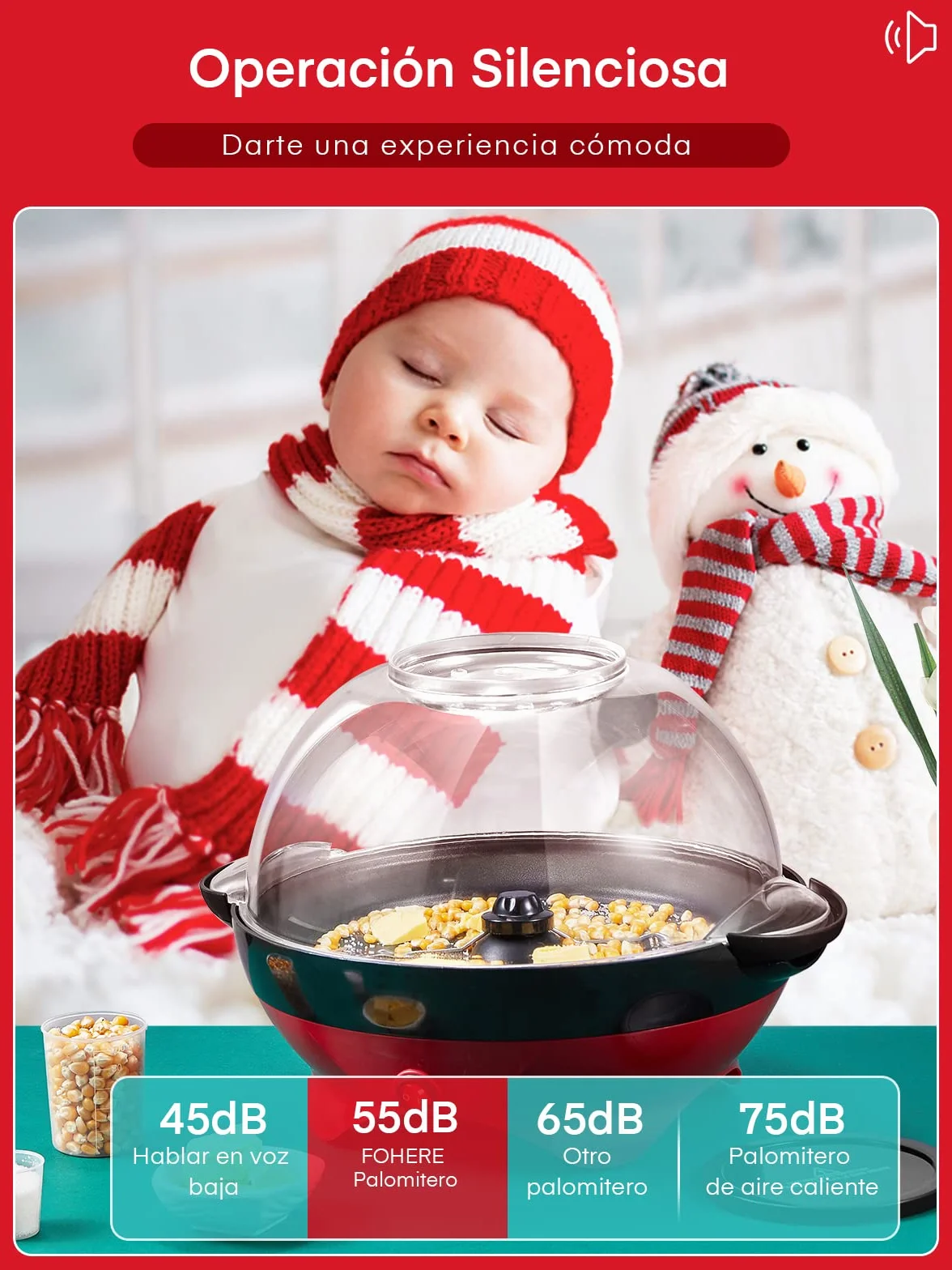 FOHERE Palomitero 5.5L Retro Máquina de Palomitas Antiadherente, Rojo