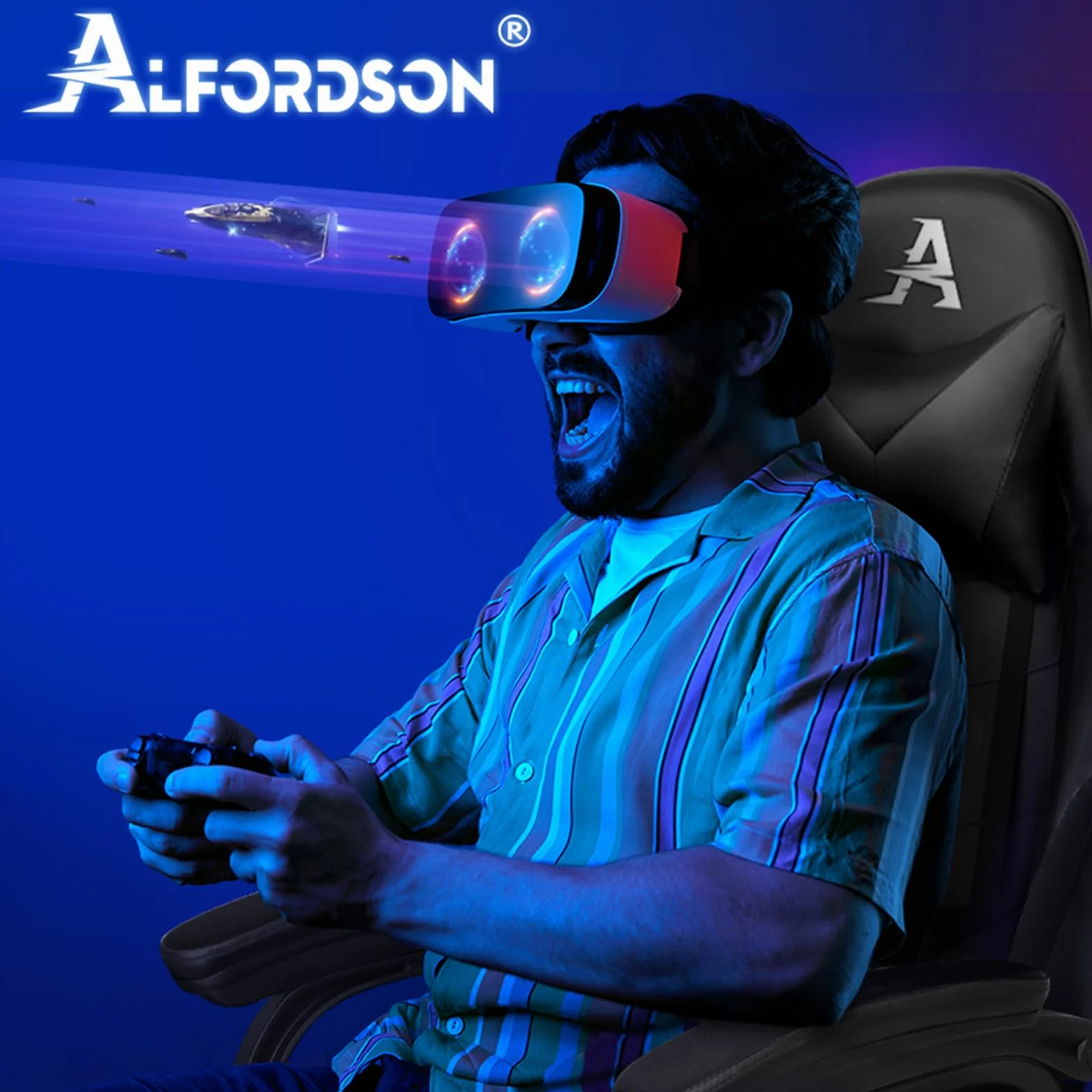 ALFORDSON Silla Gaming Escritorio con Masajeador, Silla Gamer Ergonómica Cojín Lumbar y Cervical, Reposapiés Retráctil, Ruedas Giratorias 360°, para Oficina, Videojuego, Ordenador, Cuero PU(Negra)