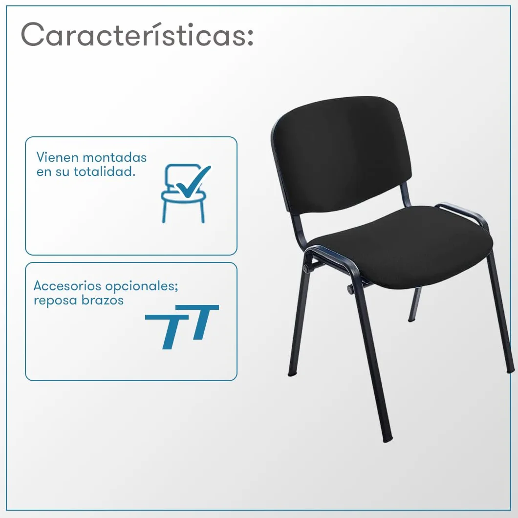 Rocada | Silla Confidente Tapizada - Tela Ignífuga Negra - Estructura Metálica Resistente - Asiento para Visitas y Reuniones - Diseño Sobrio para Sala de Espera - 57 x 81 x 48 cm