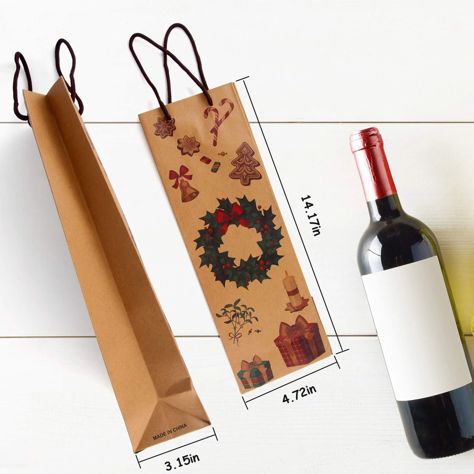 Siumir Navidad Bolsas de Regalo para Vino 12 pcs, Bolsas de Regalo para Botella de Vino Bolsa Vino Kraft Regalo Navidad Decoracion