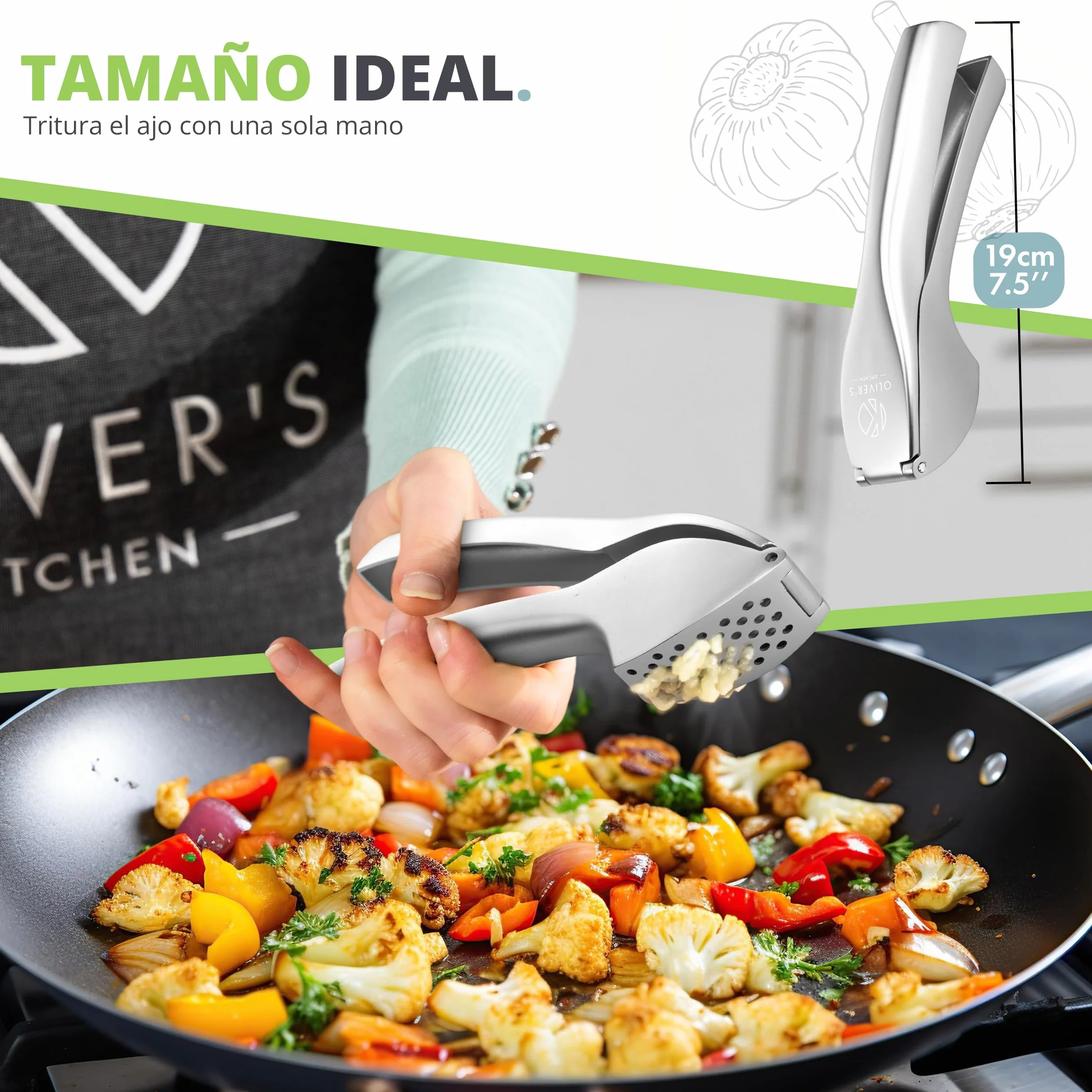 Oliver's Kitchen Prensa Ajos Picador de Ajo Fácil de Usar