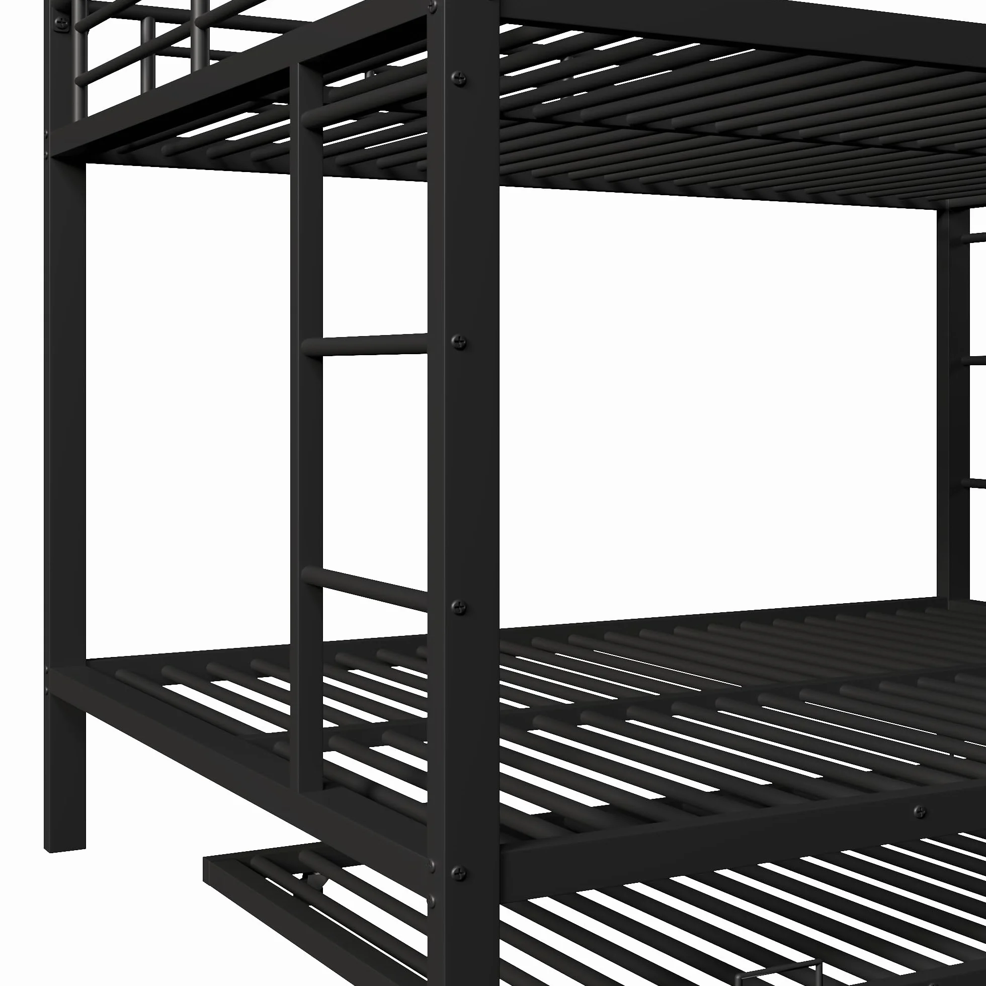 Moimhear 140x200cm, litera, cama de hierro, cama infantil, equipada con cama nido (90x190cm), barandillas altas, sin colchón (Negro)