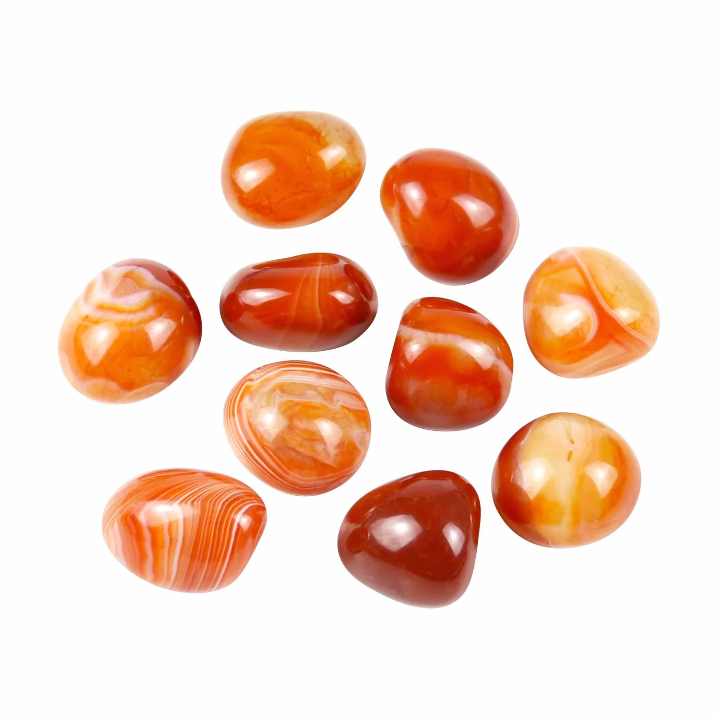 Piedras naturales de carneliano pulidas y rodadas, cristales y piedras curativas de cuarzo a granel para wicca, reiki, energía curativa, piedras de chakra, suministros de brujería (10 piezas)