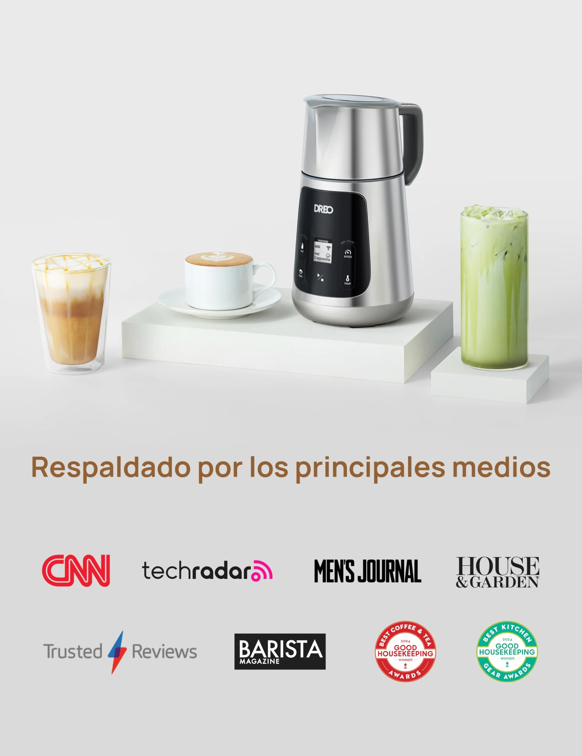 DREO Espumador de Leche Eléctrico 450ml [Actualizado], para Capuchino, Latte Macchiato, Frappé y Chocolate Caliente, Más de 30 Bebidas, Apto para Lavavajillas, Fácil de Limpiar, Pantalla LED