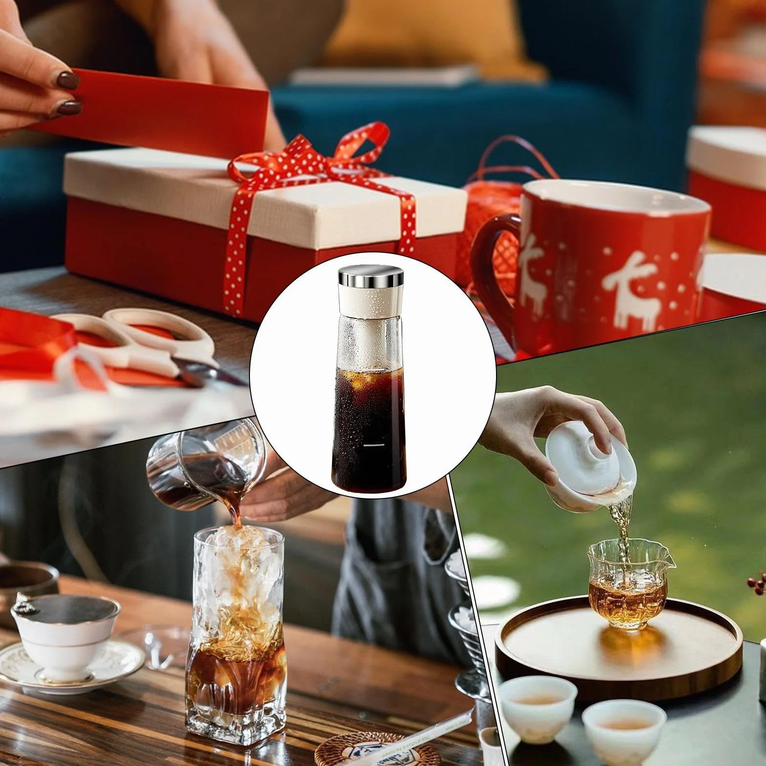 Cold Brew Coffee Maker, Prensa Tipo Brewing Olla, Máquina de Tragaperras Múltiples, 3,34 x 9,76