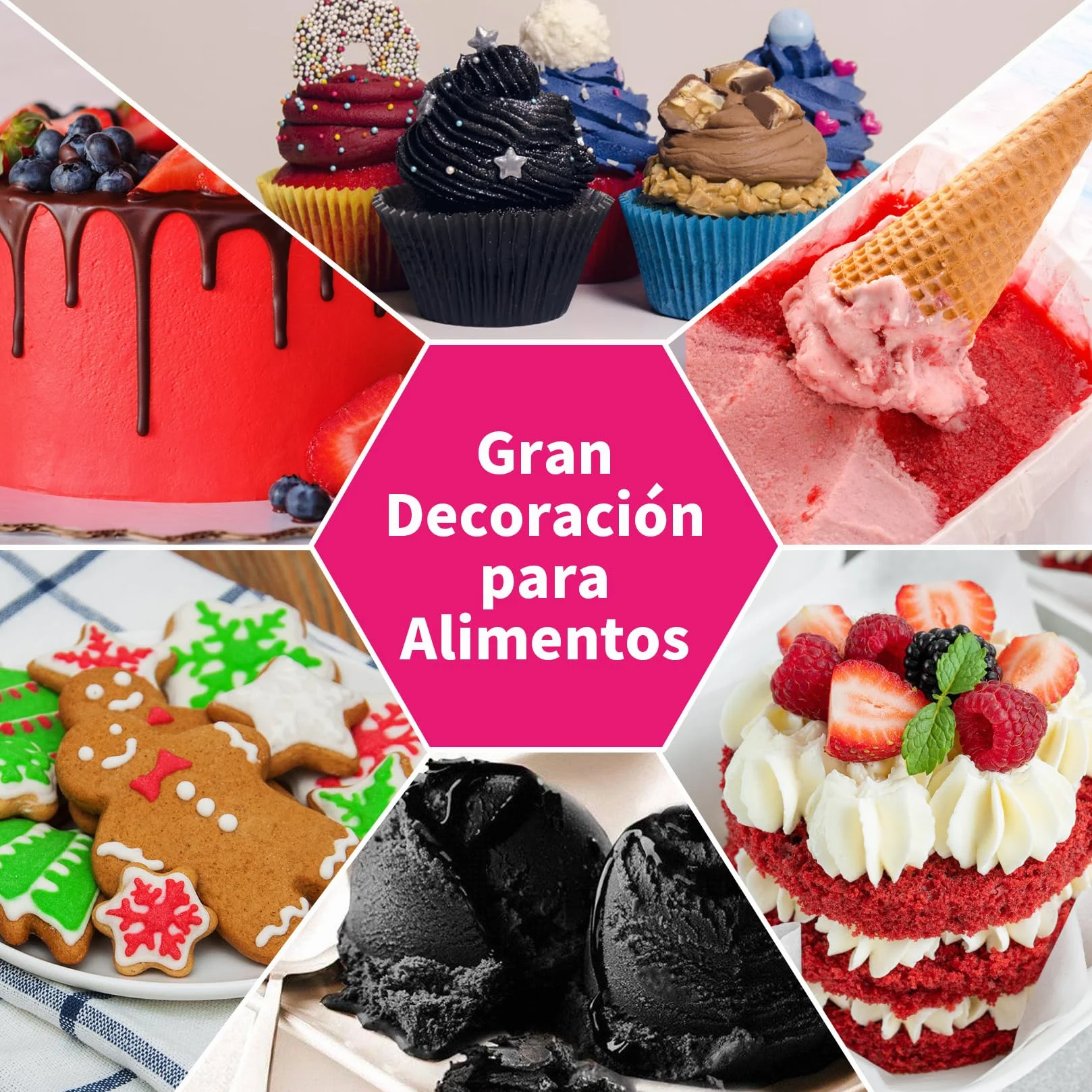 Colorante Alimentario en Polvo 2 Colores Ultra Alta Concentración Reposteria Soluble en Agua Rojo y Negro 5 g