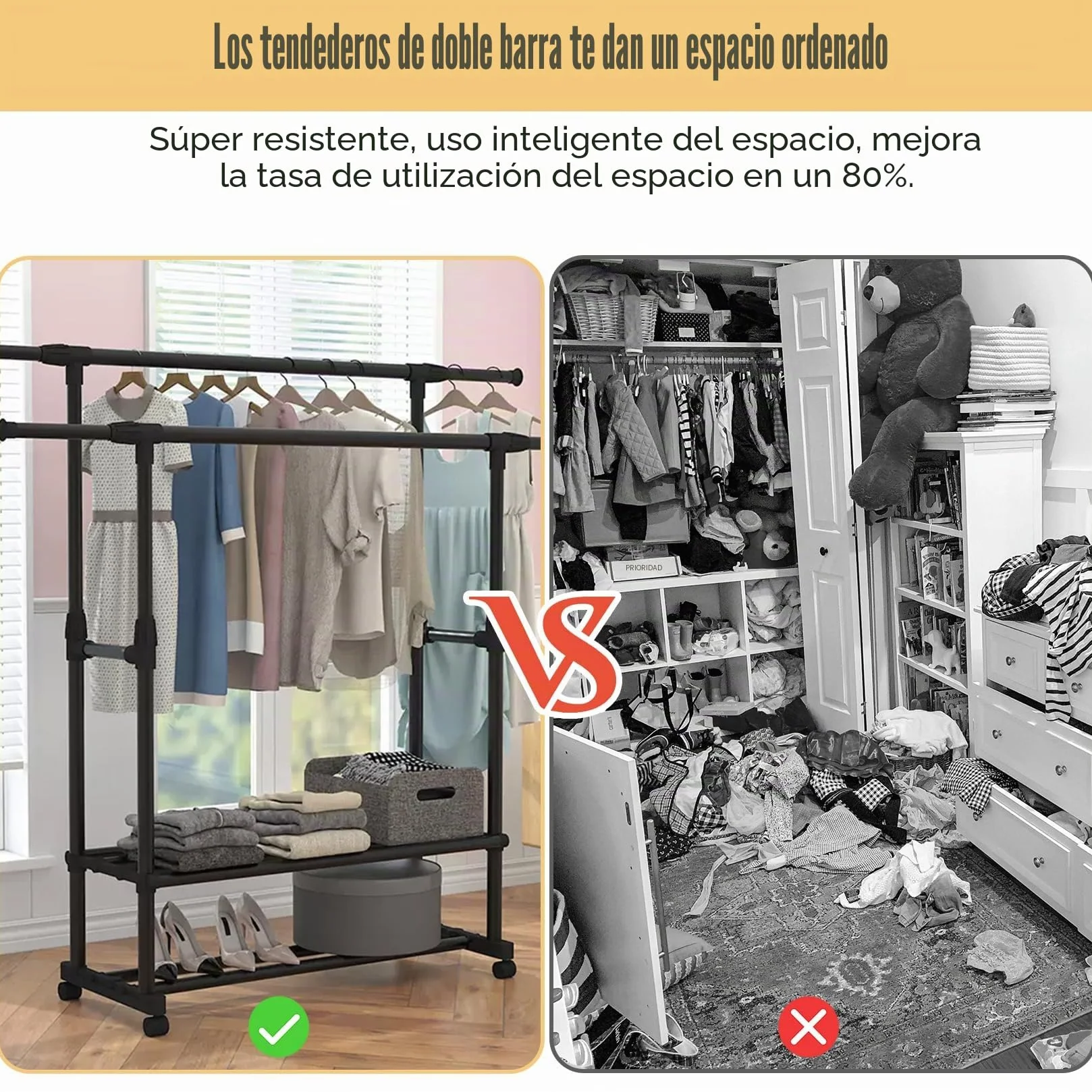 Perchero extensible de metal multifuncional con 2 capas de almacenamiento y ruedas