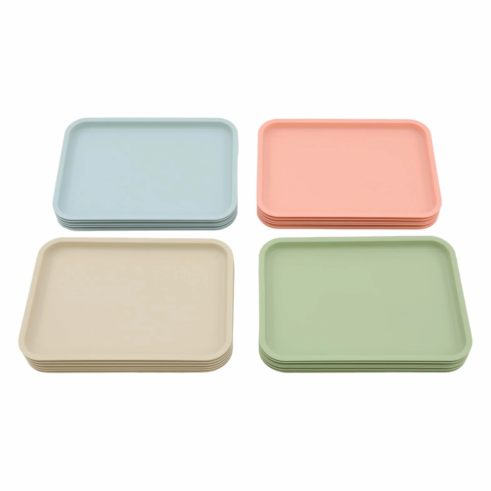 Bandeja para servir 36 x 27 cm, plástico PP, juego de 24 unidades, 4 colores, resistente, antideslizante (rosa, verde, azul y caqui)