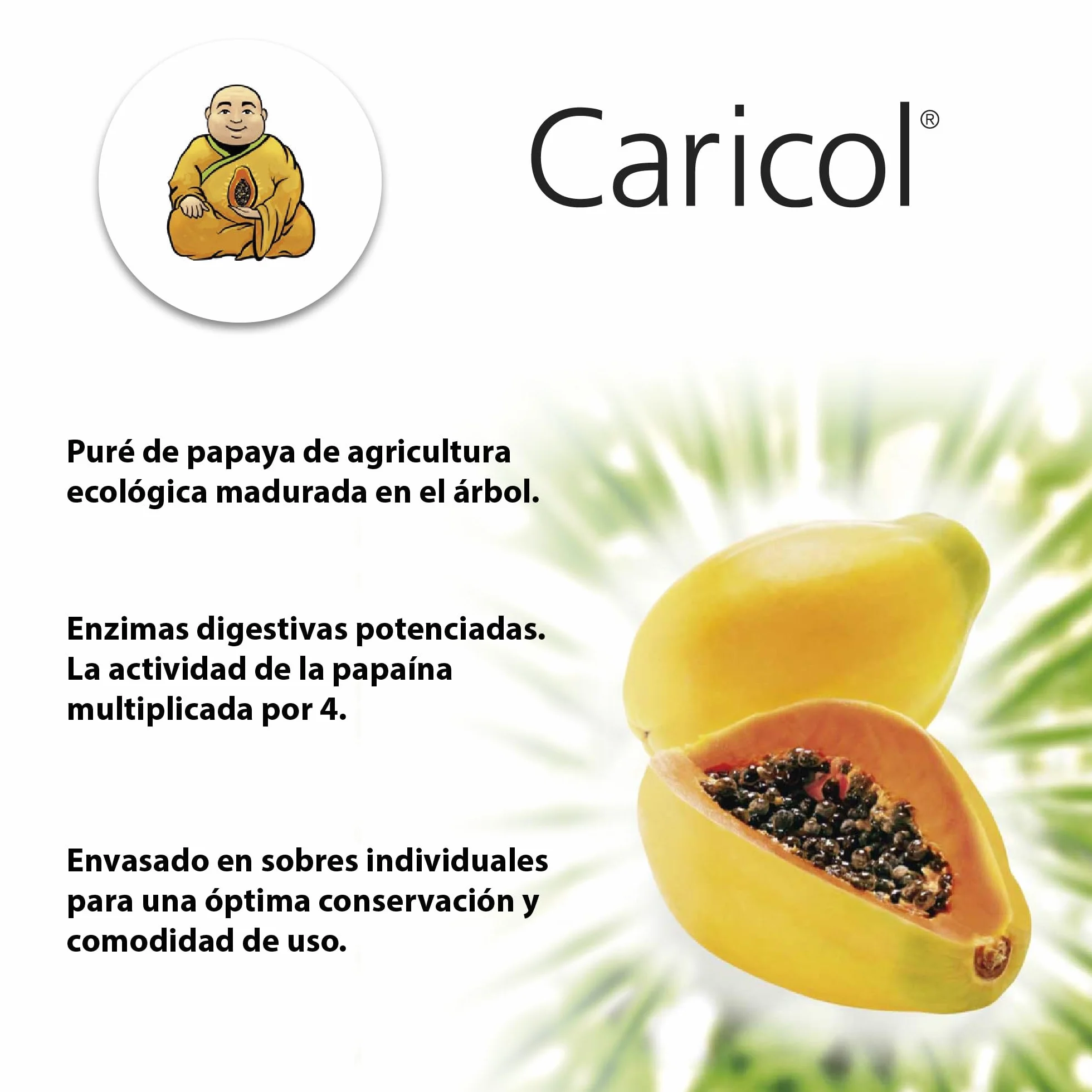 Caricol Enzimas Digestivas de Papaya Papaína 20 Sobres 20g Sin Aditivos 100% Natural