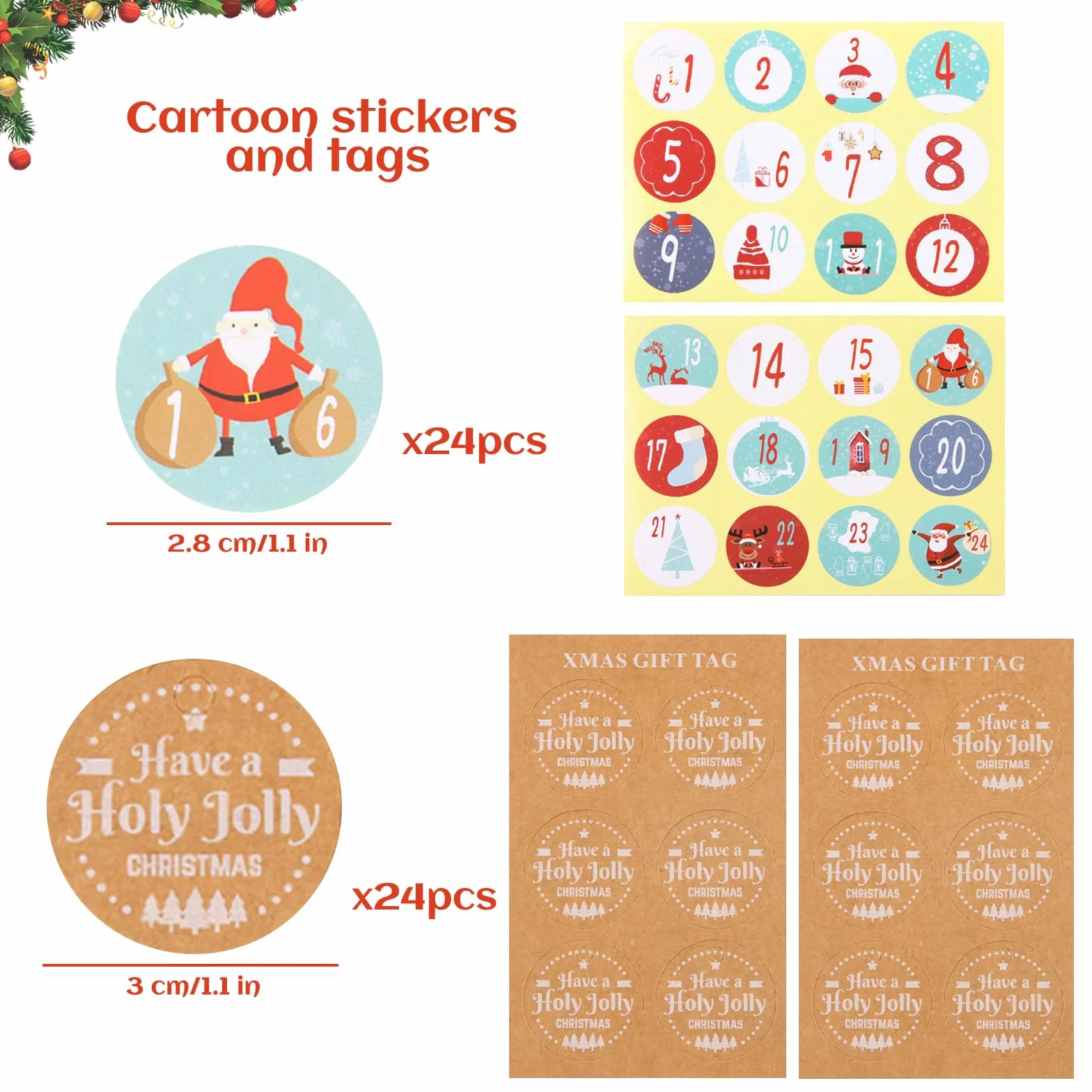 ACTOYS Calendario Adviento 24 Piezas Cajas Cartón Kraft Casa con Etiqueta Número Pegatinas
