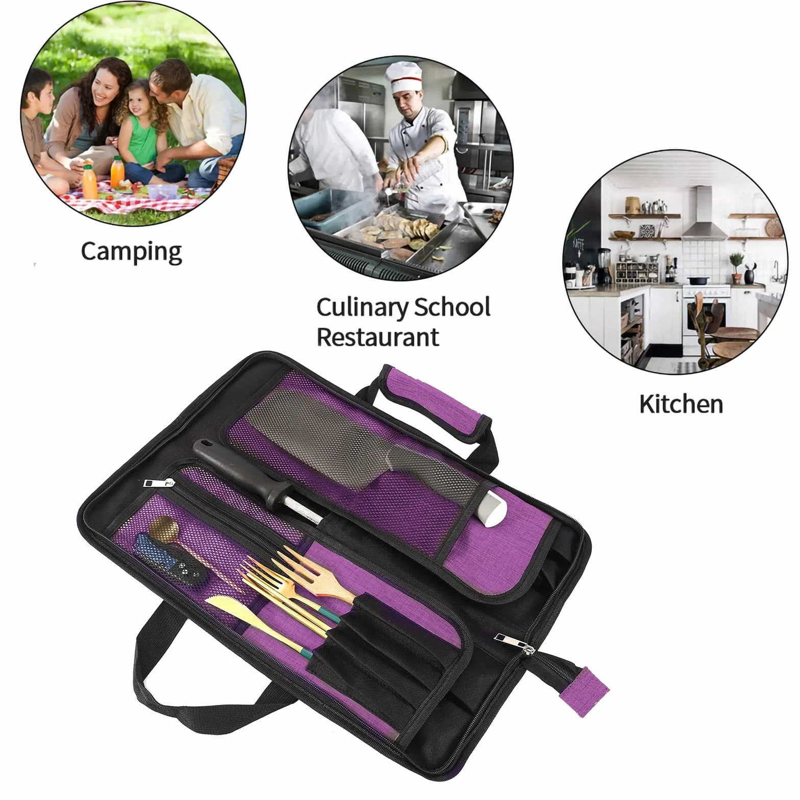 Qchengsan Bolsa Enrollable para Cuchillos de Chef Oxford, 13 Ranuras, Portátil
