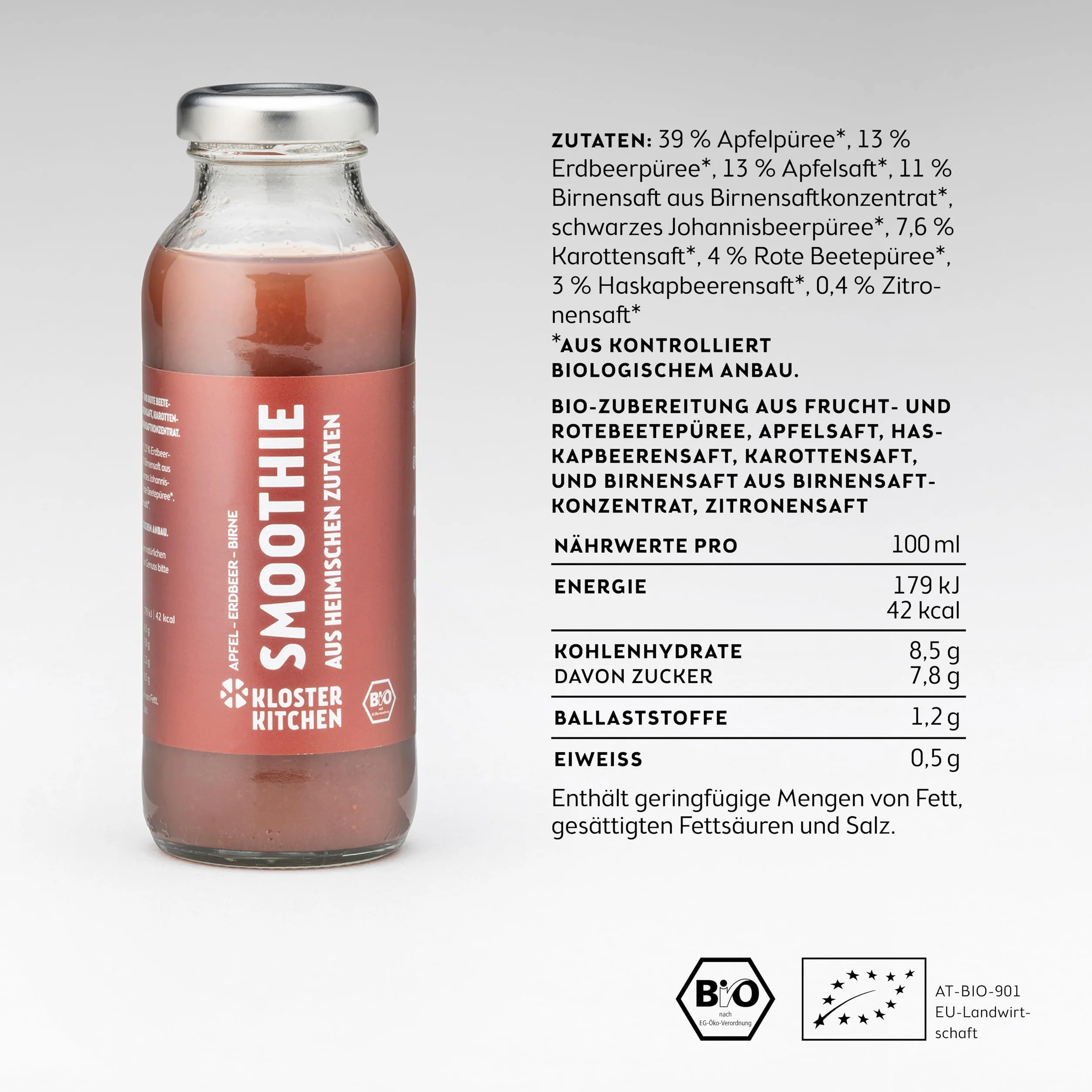 Kloster Kitchen Bio Smoothie de Manzana Roja, Pera y Fresa 6x250 ml