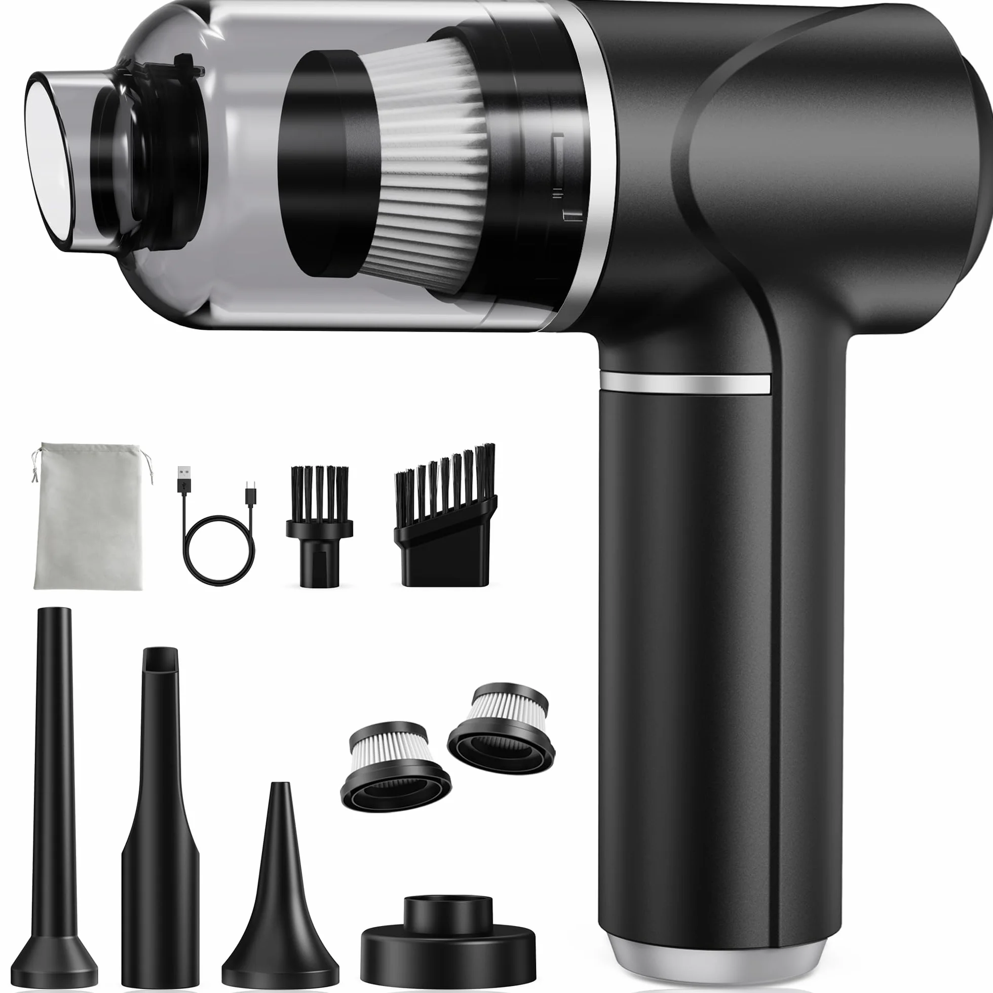 Aspirador de Mano 30kPa sin Cable Potente Recargable con Motor sin Escobillas para Coche