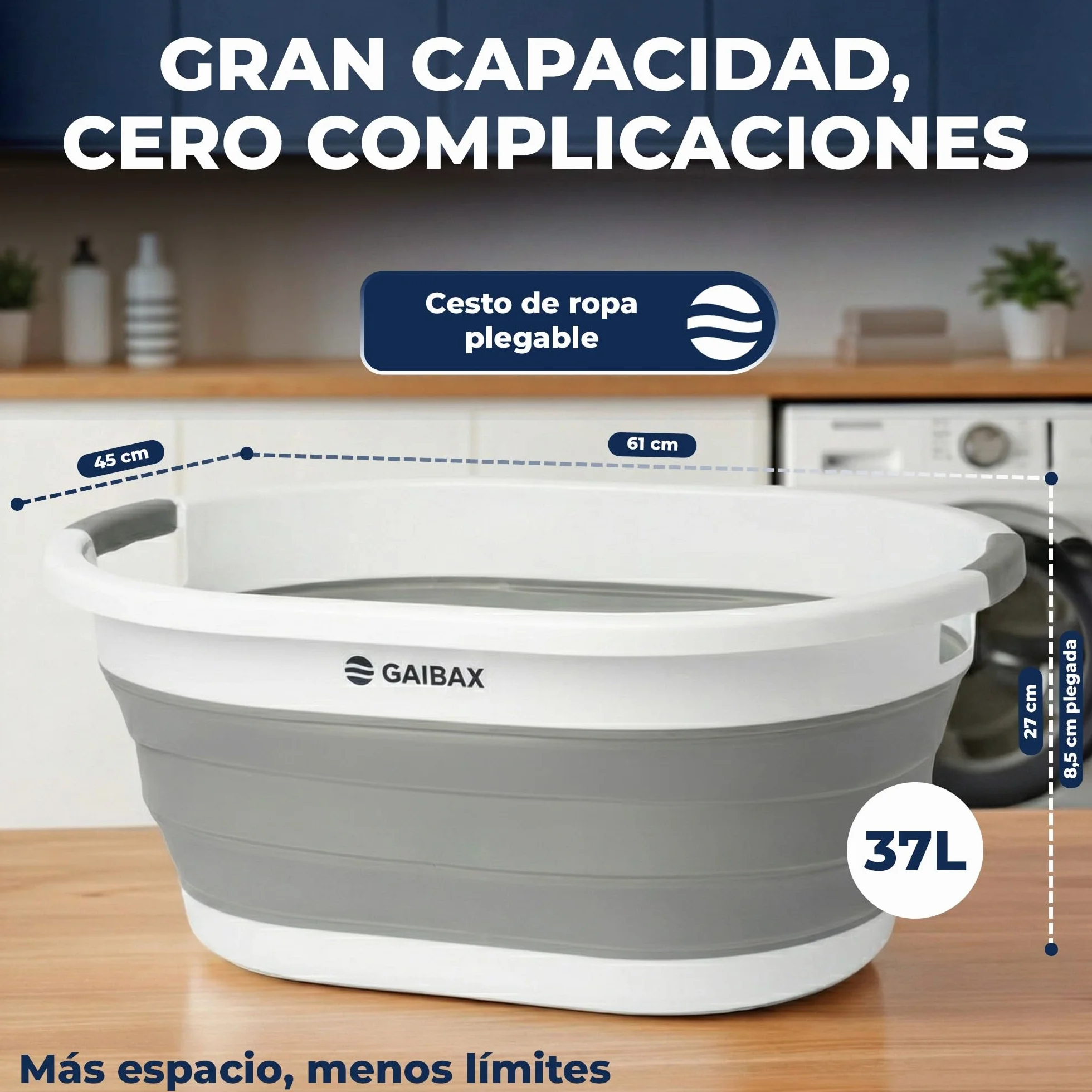 Cesto Ropa Plegable 37L Gran Capacidad Multiuso Colada Almacenaje Hogar Camping Blanco Gris