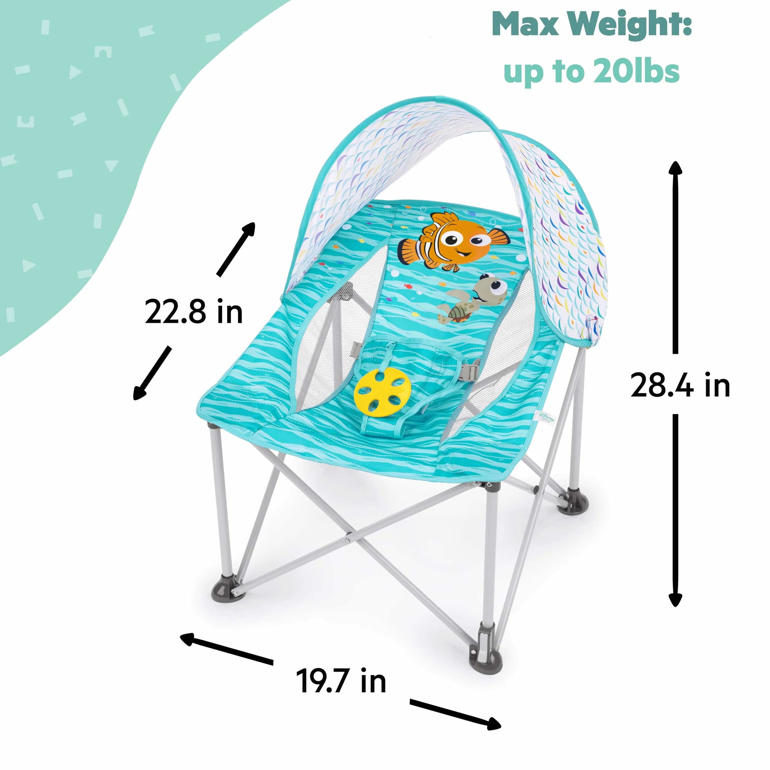 Bright Starts Disney Buscando a Nemo Asiento de Viaje Pop 'N Chill, UPF 50+, Azul, 0-6 Meses