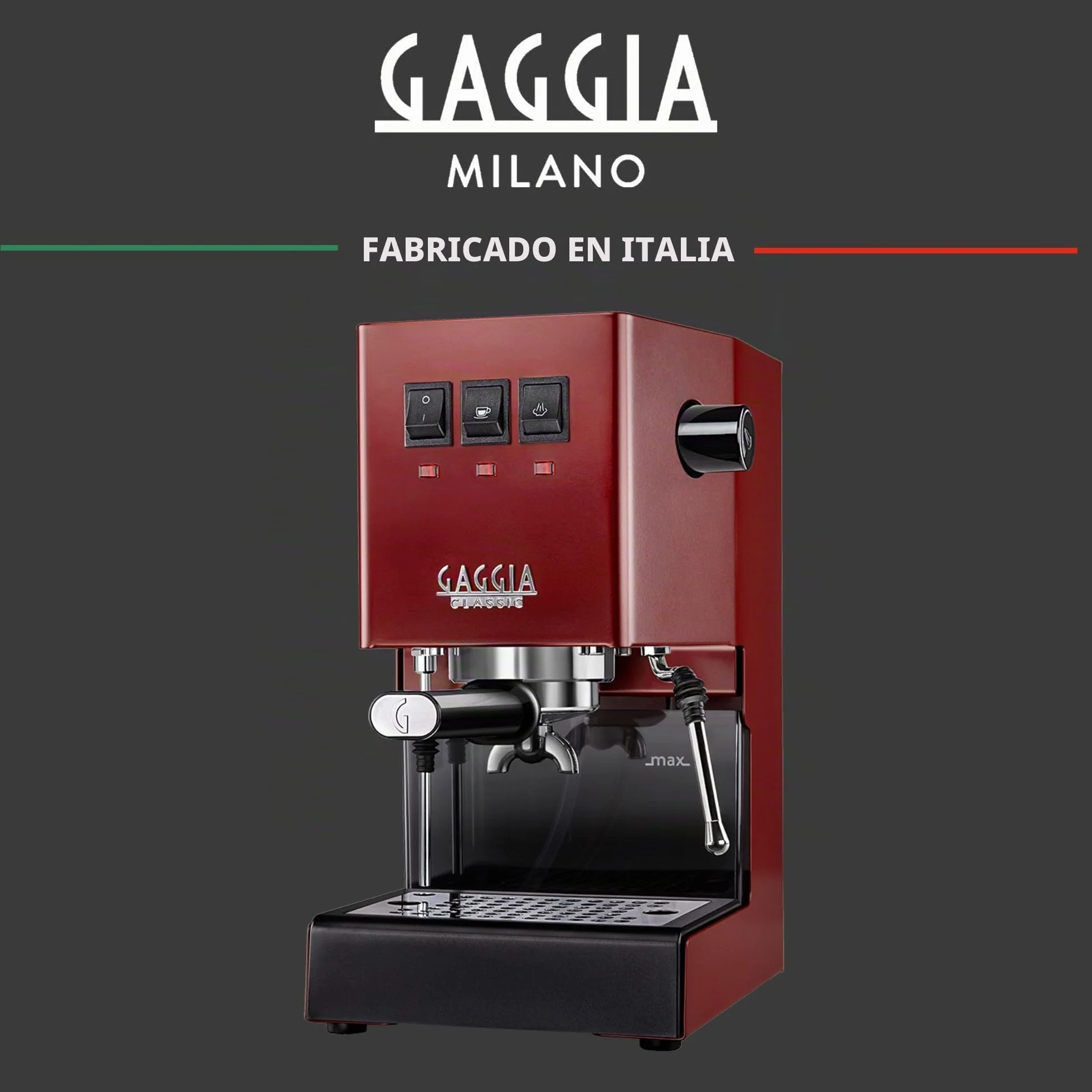 Gaggia Classic E24 Evo Pro - Cafetera manual para café expreso con caldera de latón y válvula solenoide, color rojo cereza